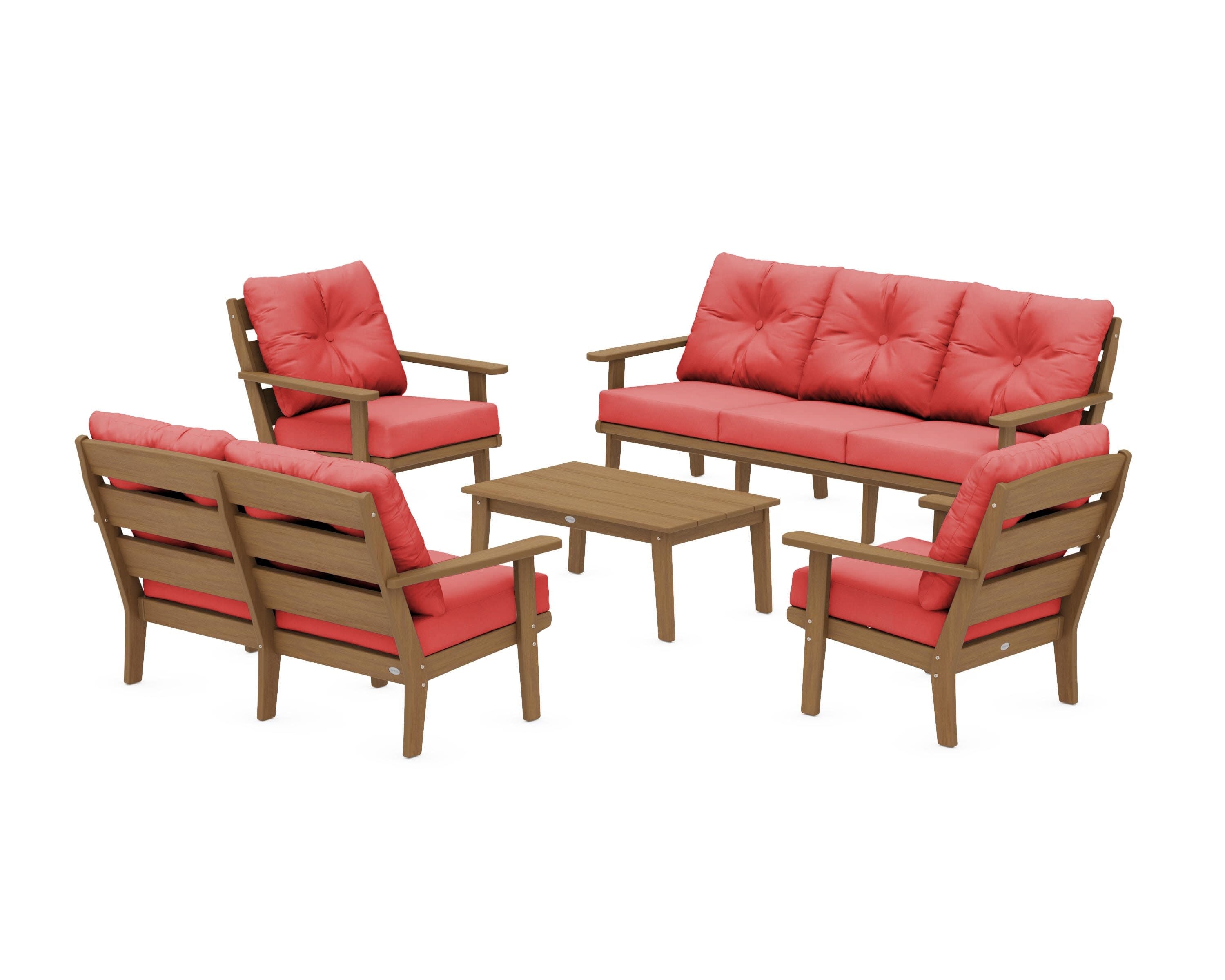 Lakeside 5-Piece Lounge Sofa Set in Natural / Crimson Linen