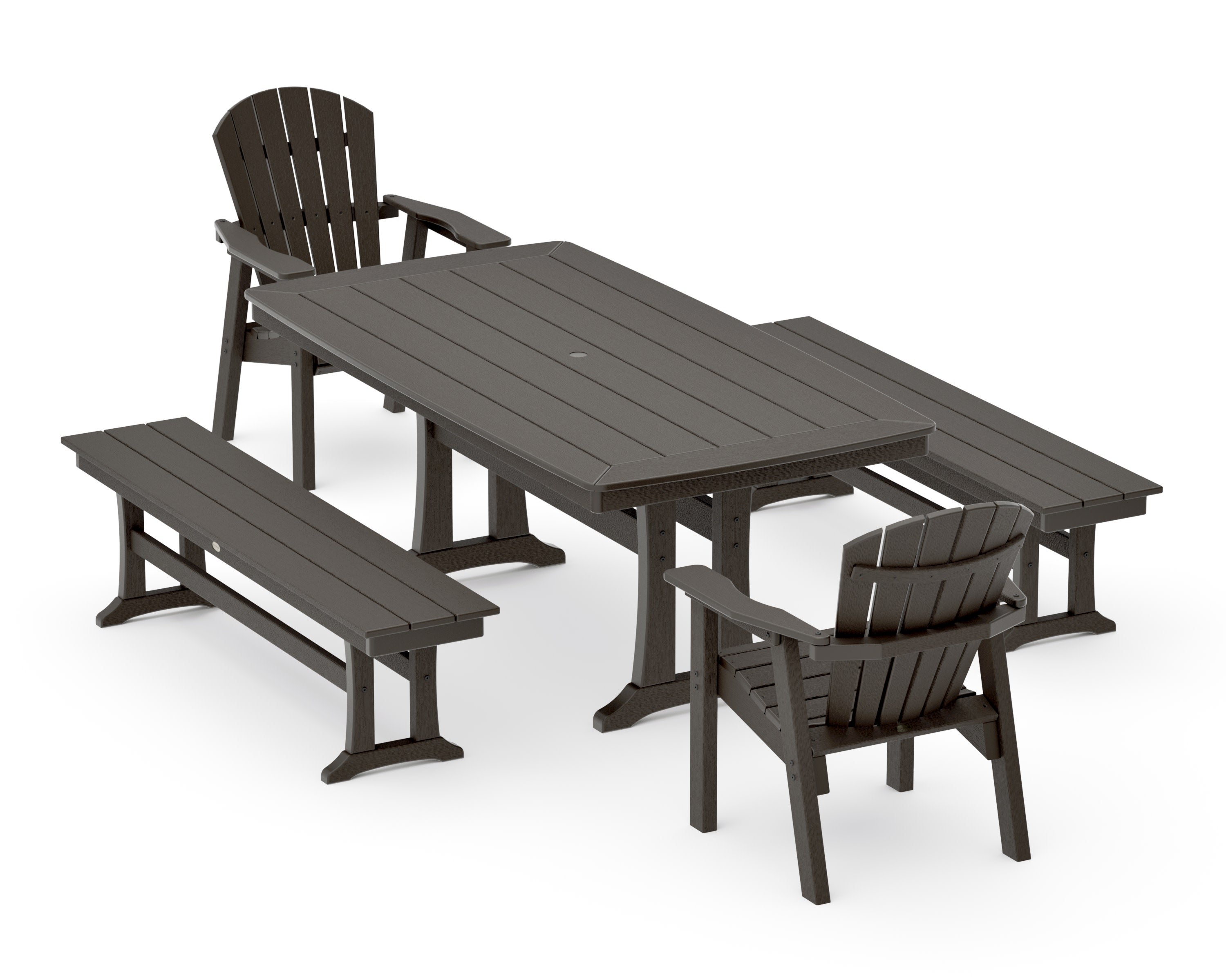 Seashell 5-Piece Dining Set with Trestle Legs in Vintage Coffee