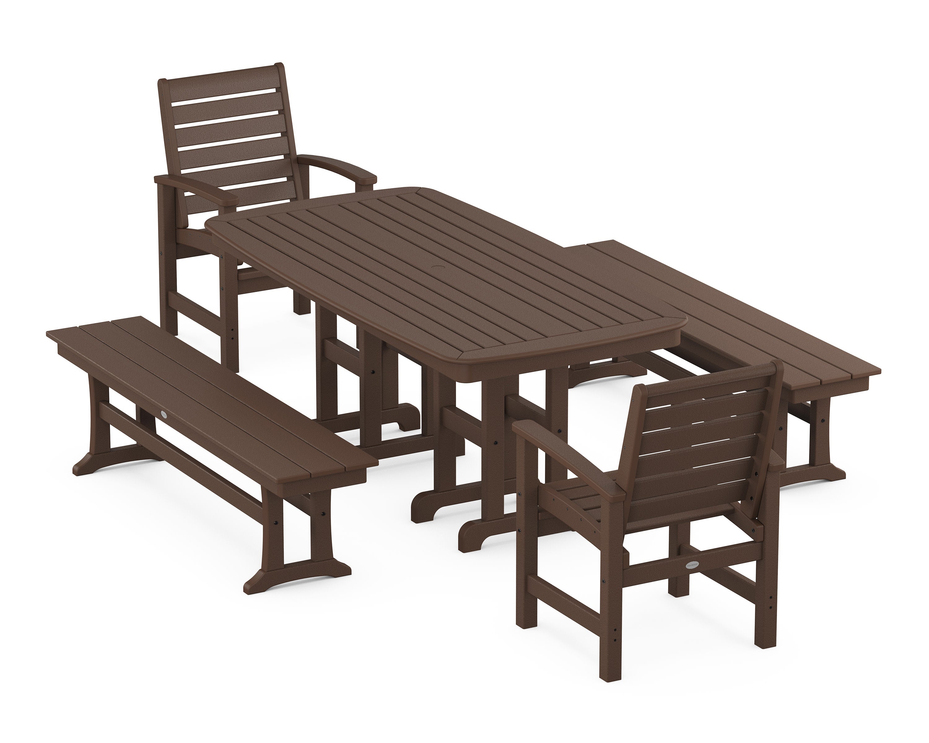 Signature 5-Piece Dining Set with Benches in Mahogany