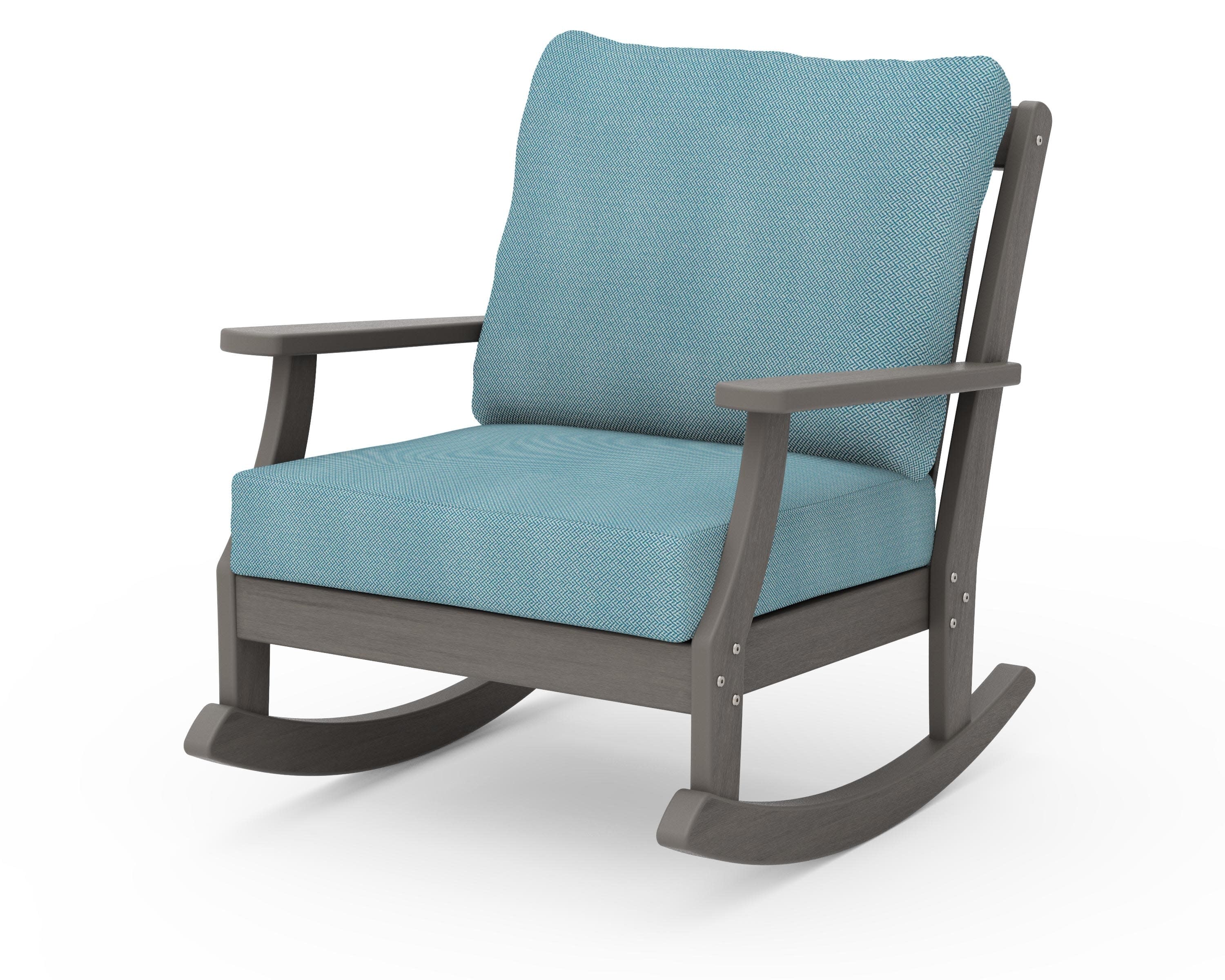 Braxton Deep Seating Rocking Chair in Driftwood / Lattice Sky Blue