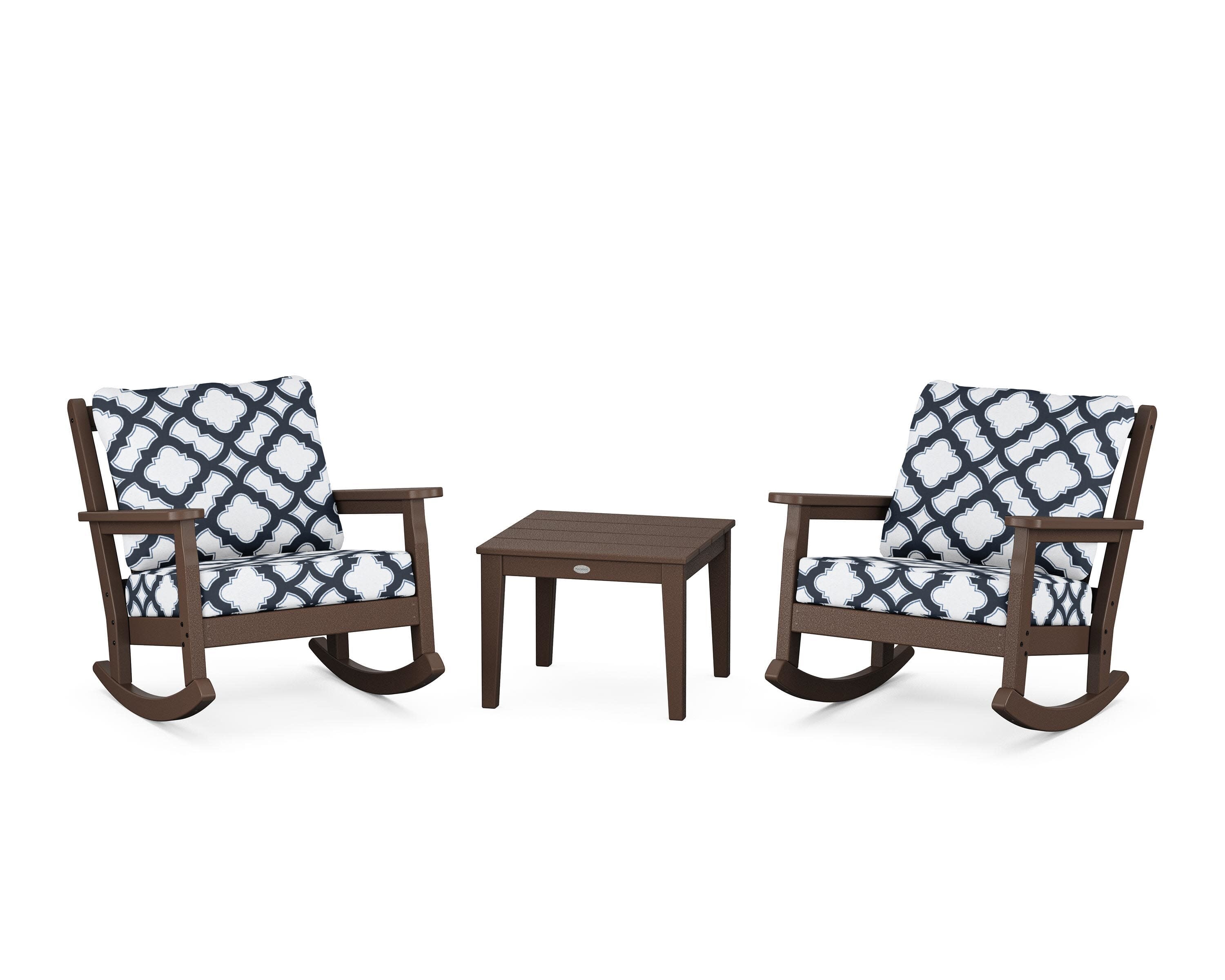 Chippendale 3-Piece Deep Seating Rocker Set in Mahogany / Trellis Marine Indigo