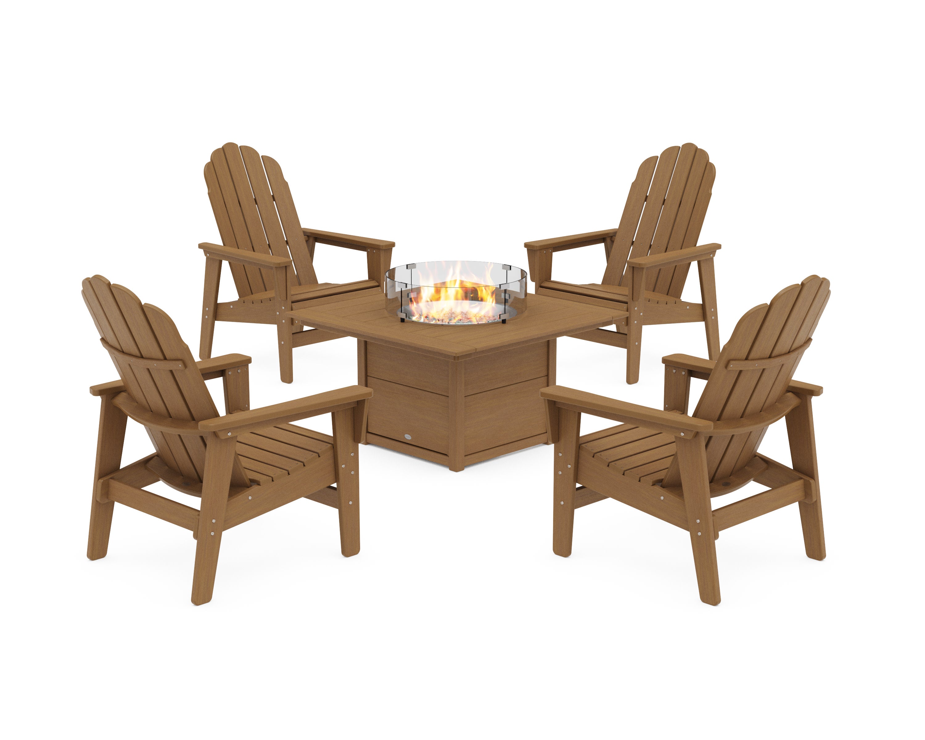 5-Piece Vineyard Grand Upright Adirondack Conversation Set with Fire Pit Table in Natural