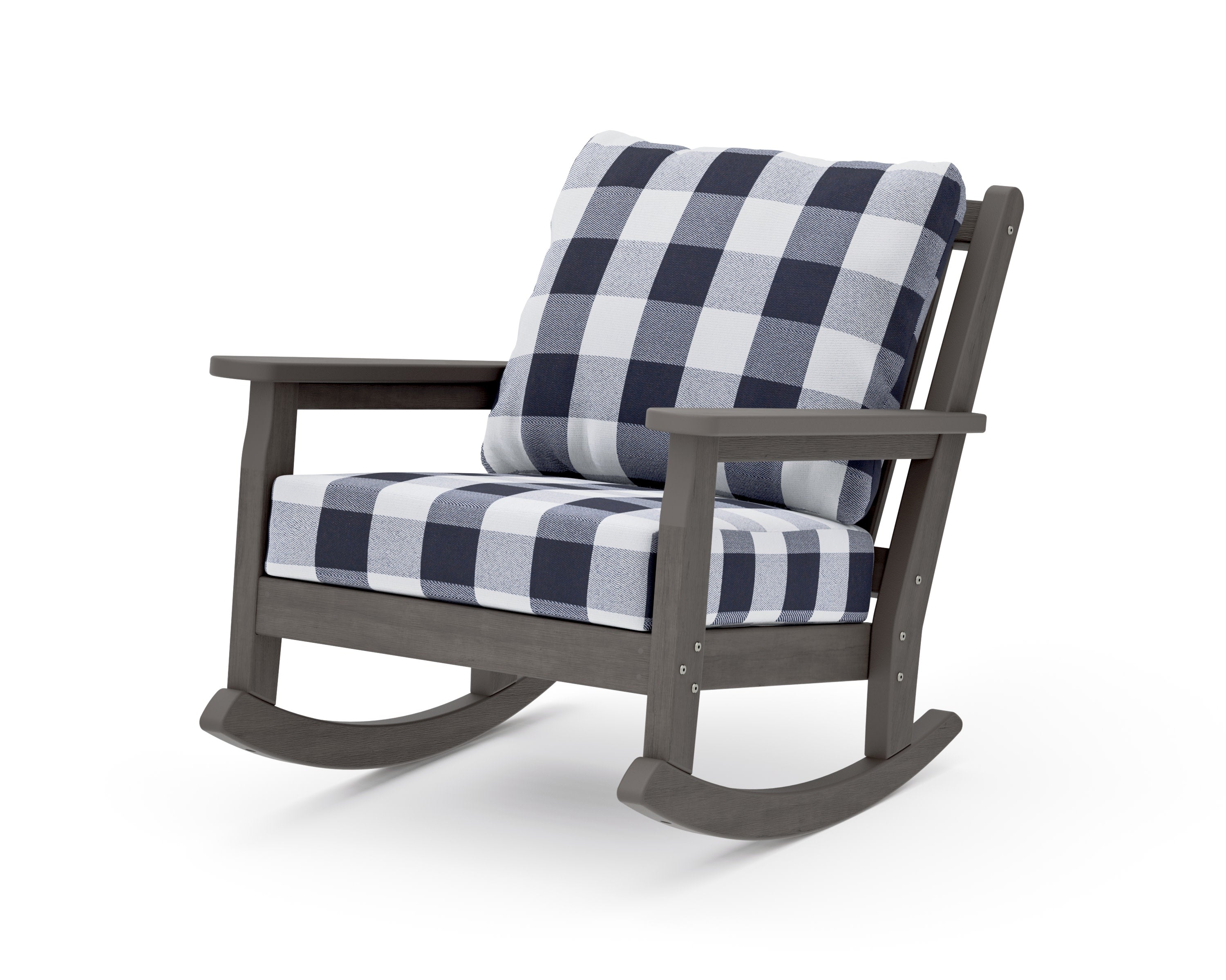 Chippendale Deep Seating Rocking Chair in Driftwood / Buffalo Plaid Navy