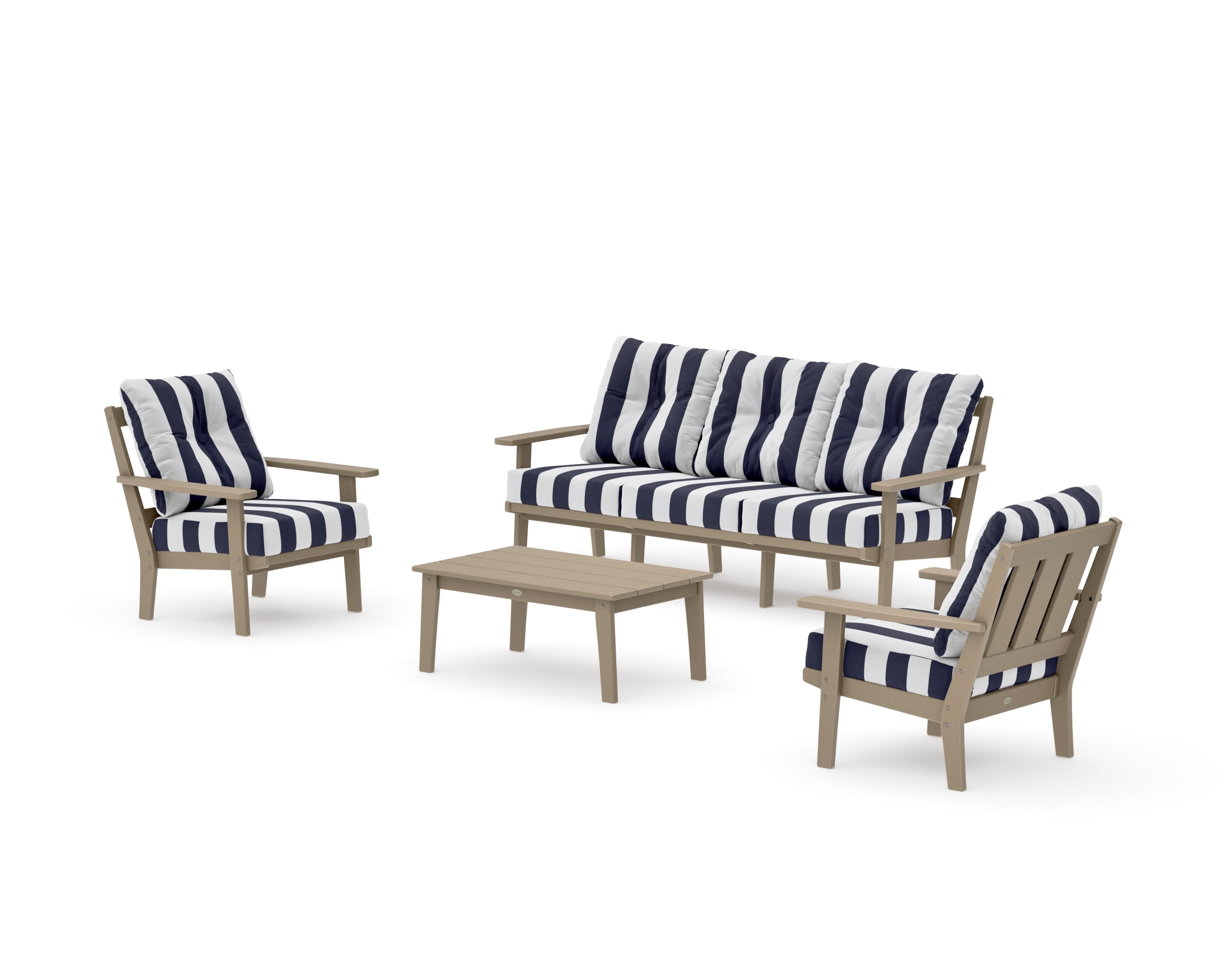 Oxford 4-Piece Deep Seating Set with Sofa in Vintage Sahara / Cabana Stripe Navy