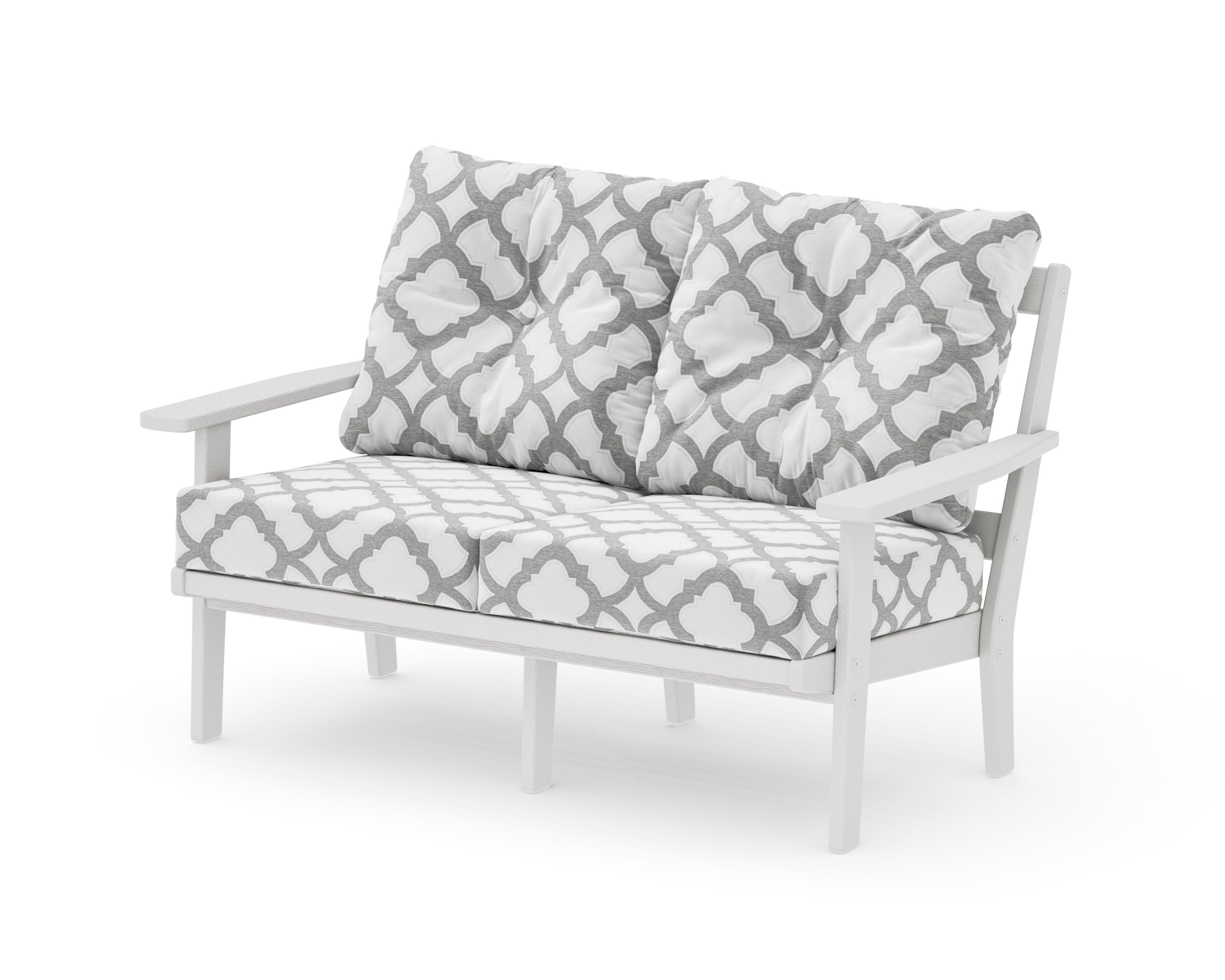 Prairie Deep SeatingLoveseat in Vintage White / Trellis Grey Mist