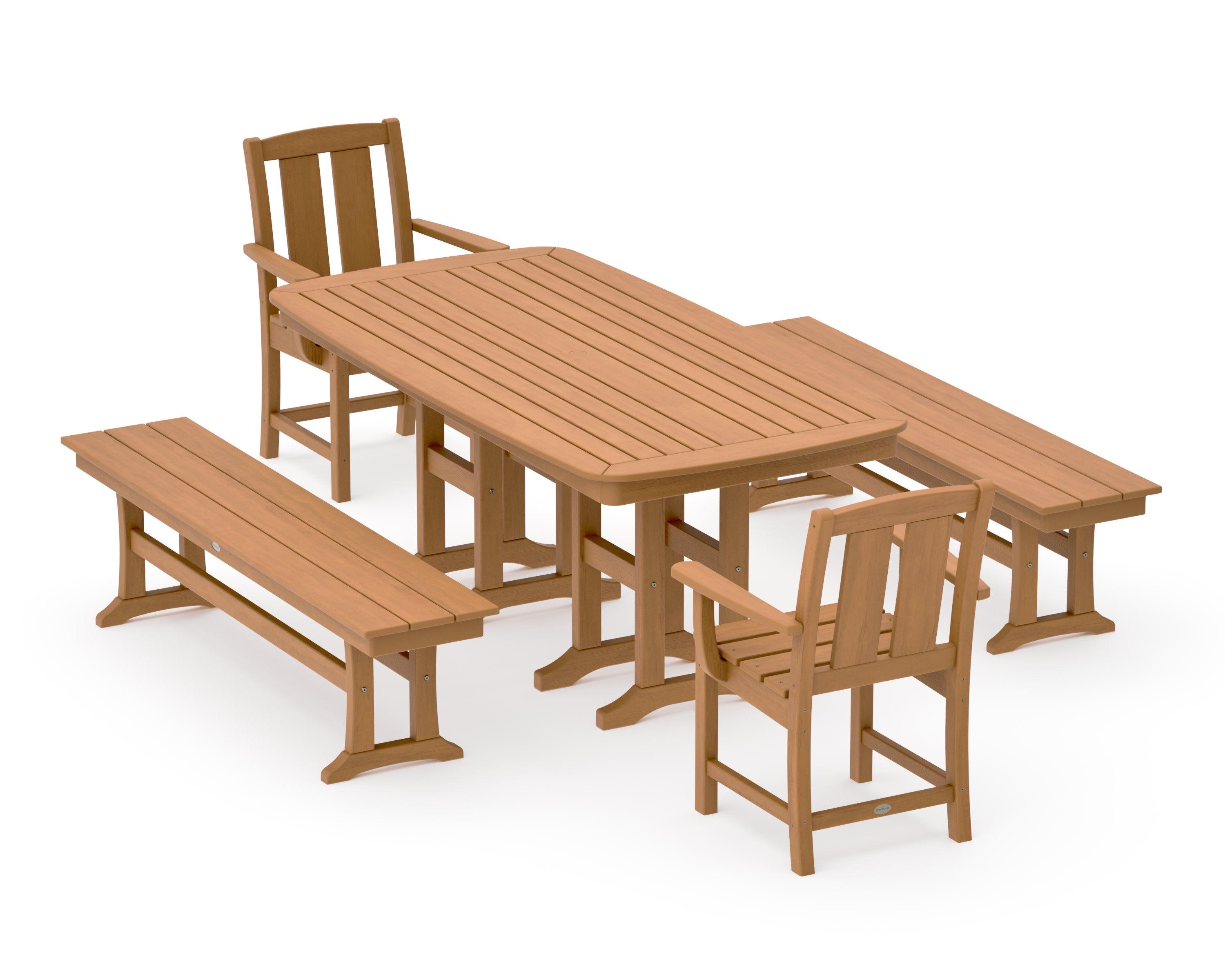 Mission 5-Piece Dining Set with Benches in Natural