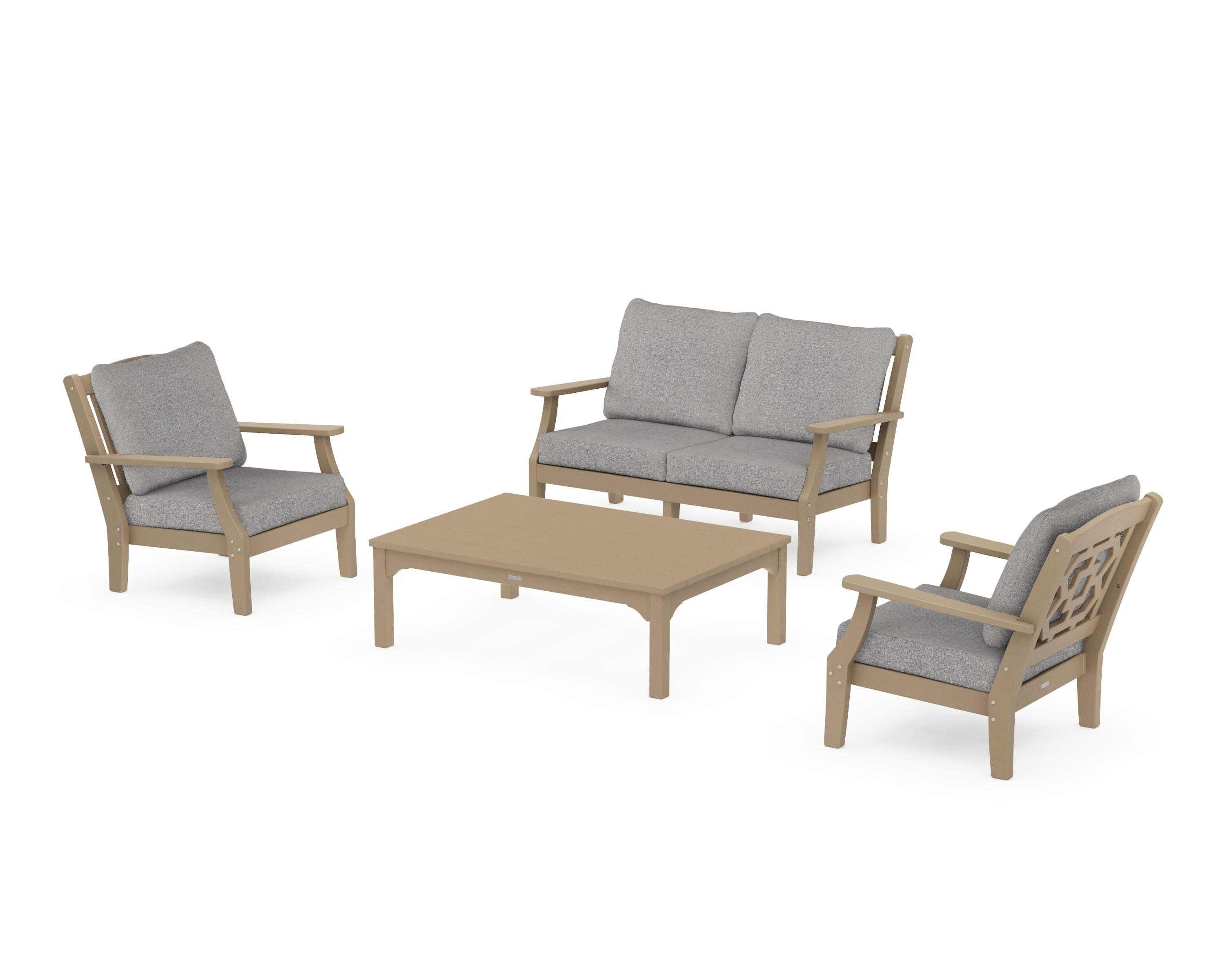 Chinoiserie 4-Piece Deep Seating Set with Loveseat in Vintage Sahara / Grey Mist