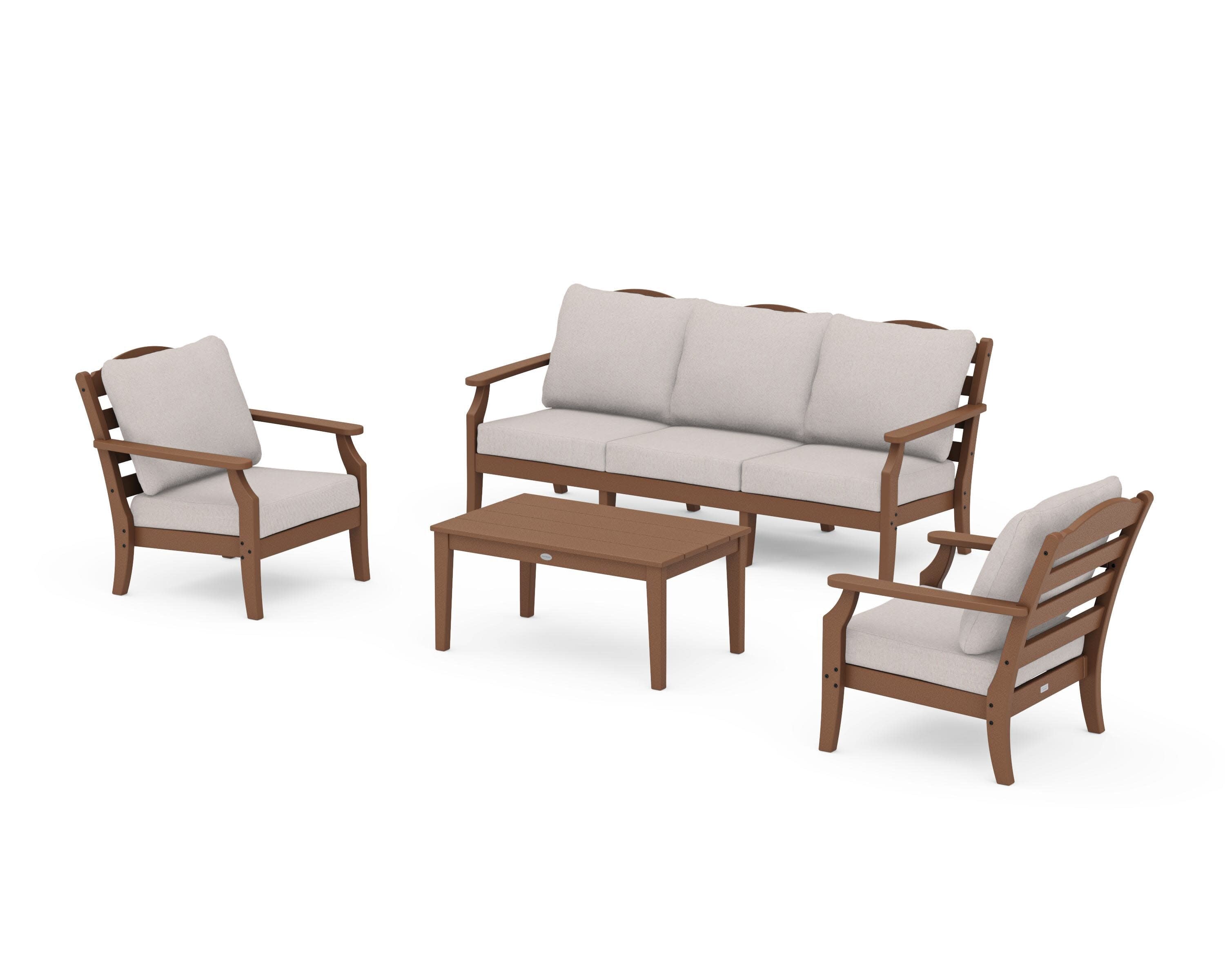 Savannah 4-Piece Deep Seating Set with Sofa in Teak / Dune Burlap