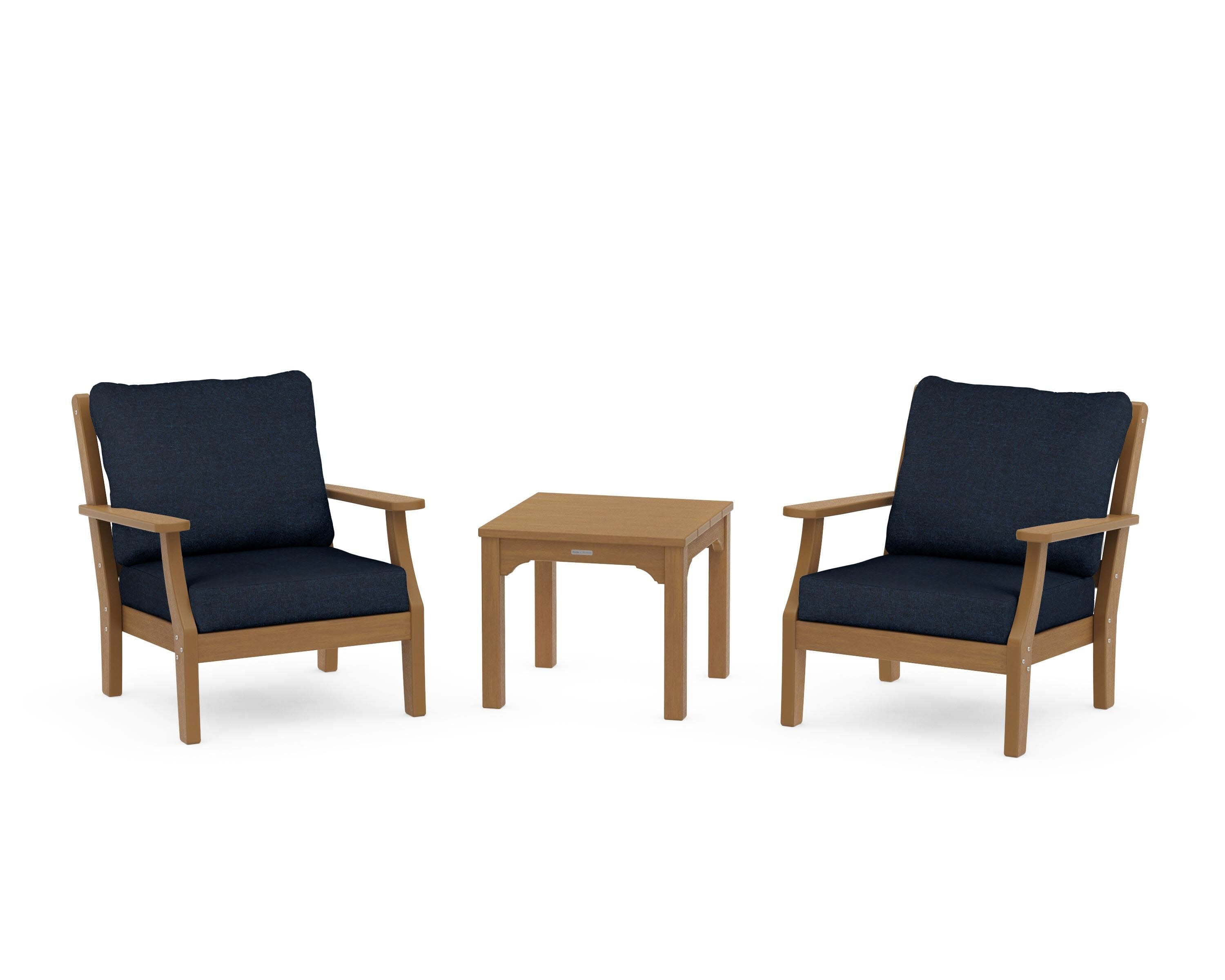 Chinoiserie 3-Piece Deep Seating Set in Natural / Marine Indigo