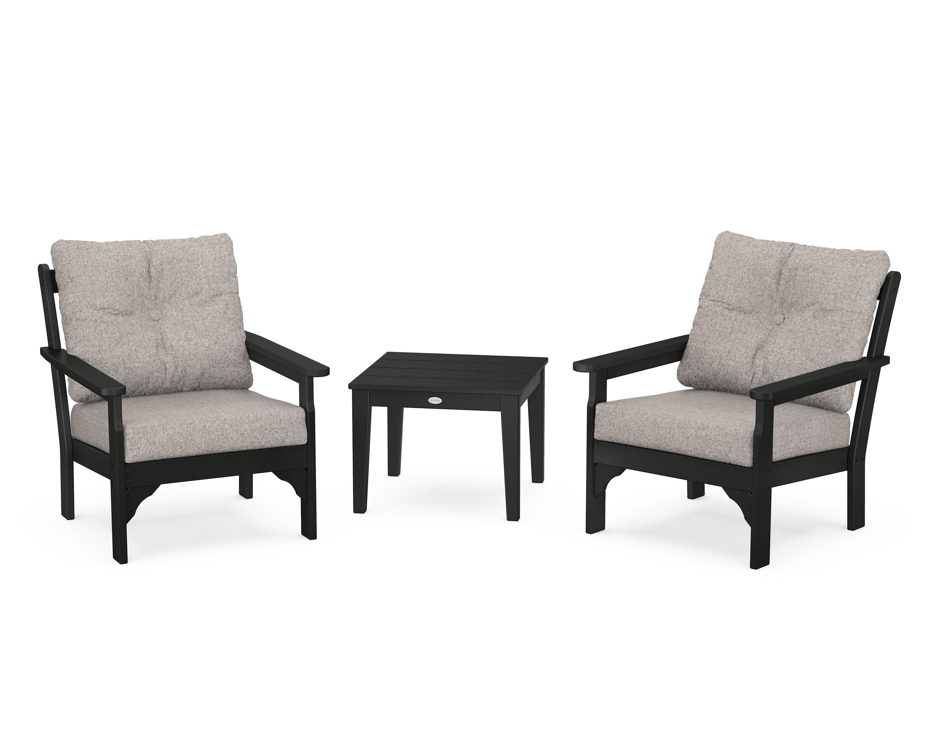Vineyard 3-Piece Deep Seating Set in Black / Weathered Tweed