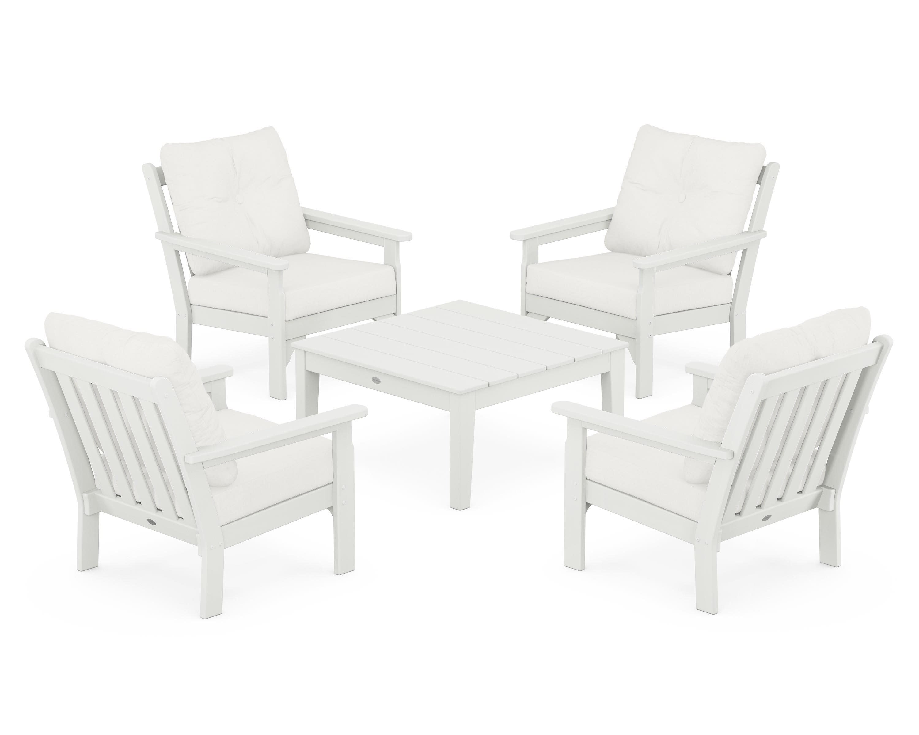 Vineyard 5-Piece Deep Seating Conversation Set in Vintage White / Natural Linen