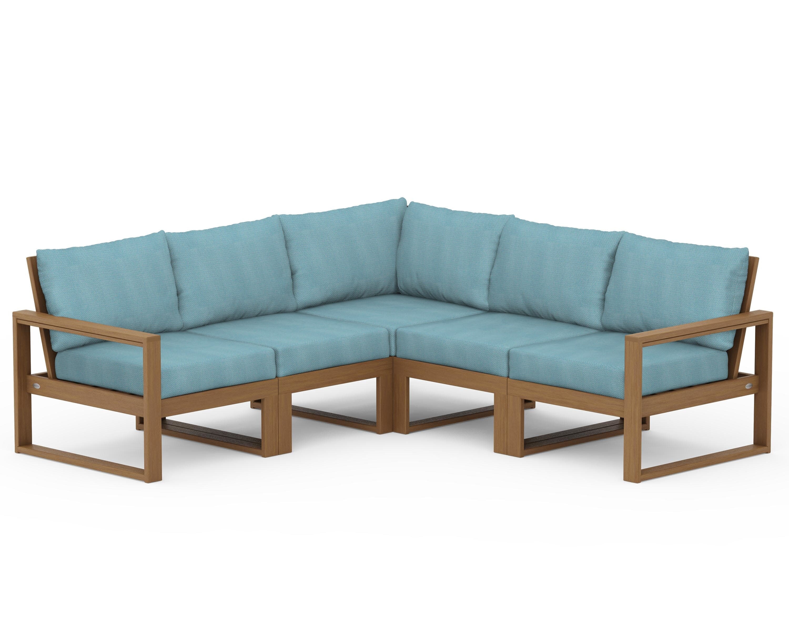 EDGE 5-Piece Modular Deep Seating Set in Natural / Lattice Sky Blue