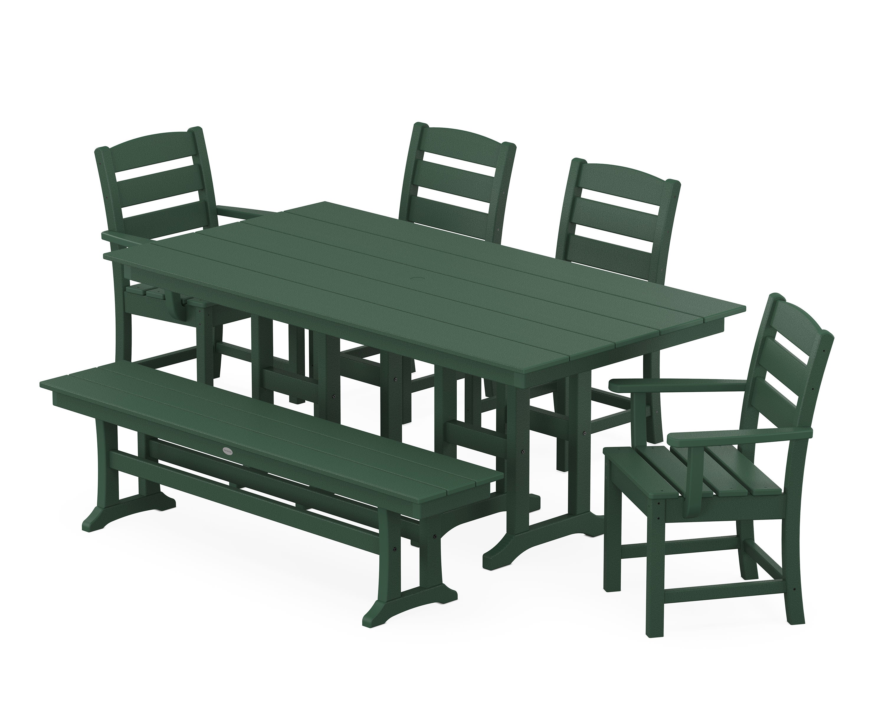 Lakeside 6-Piece Farmhouse Dining Set with Bench in Green