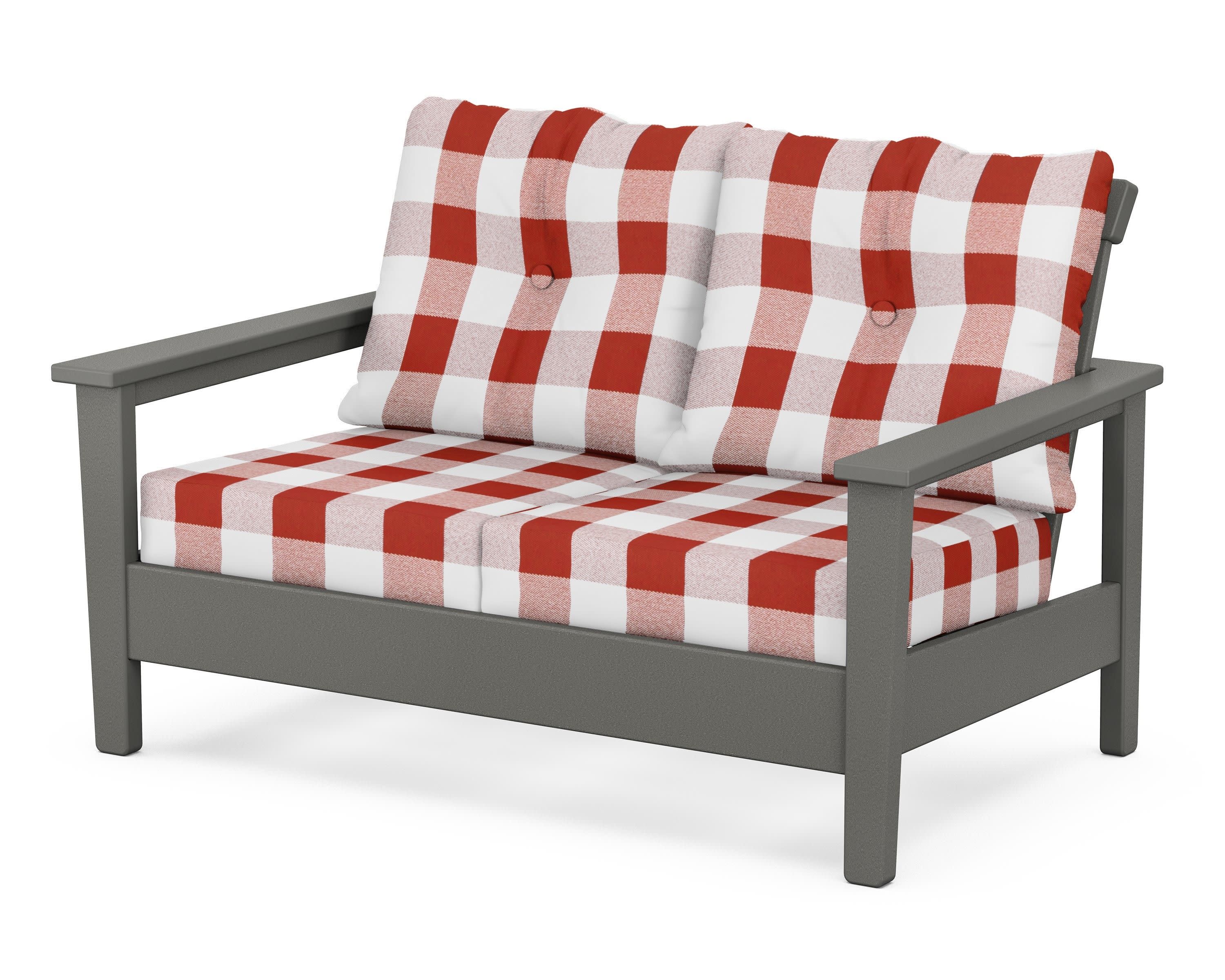Prescott Deep Seating Loveseat in Slate Grey / Buffalo Plaid Crimson