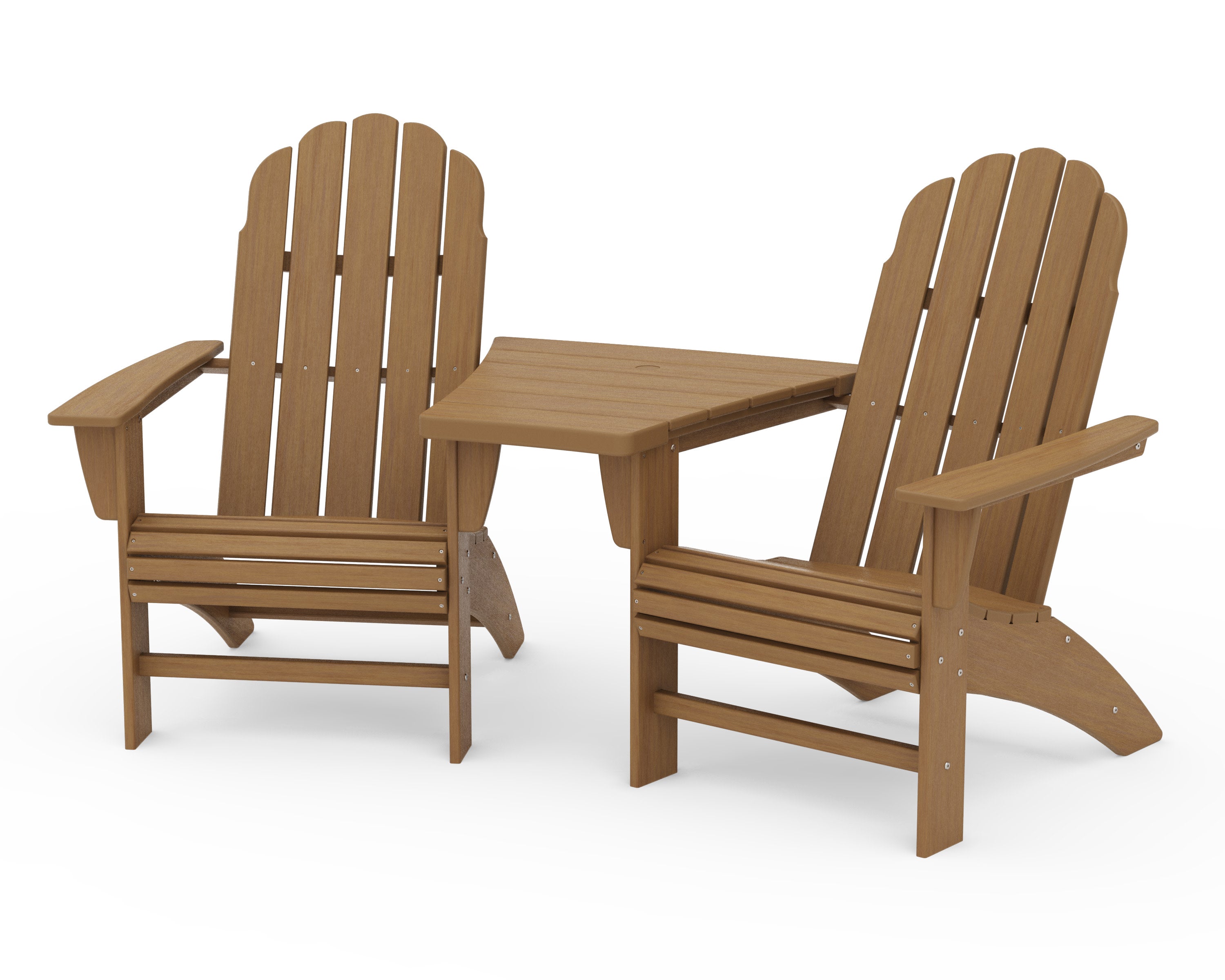 Vineyard 3-Piece Curveback Adirondack Set with Angled Connecting Table in Natural