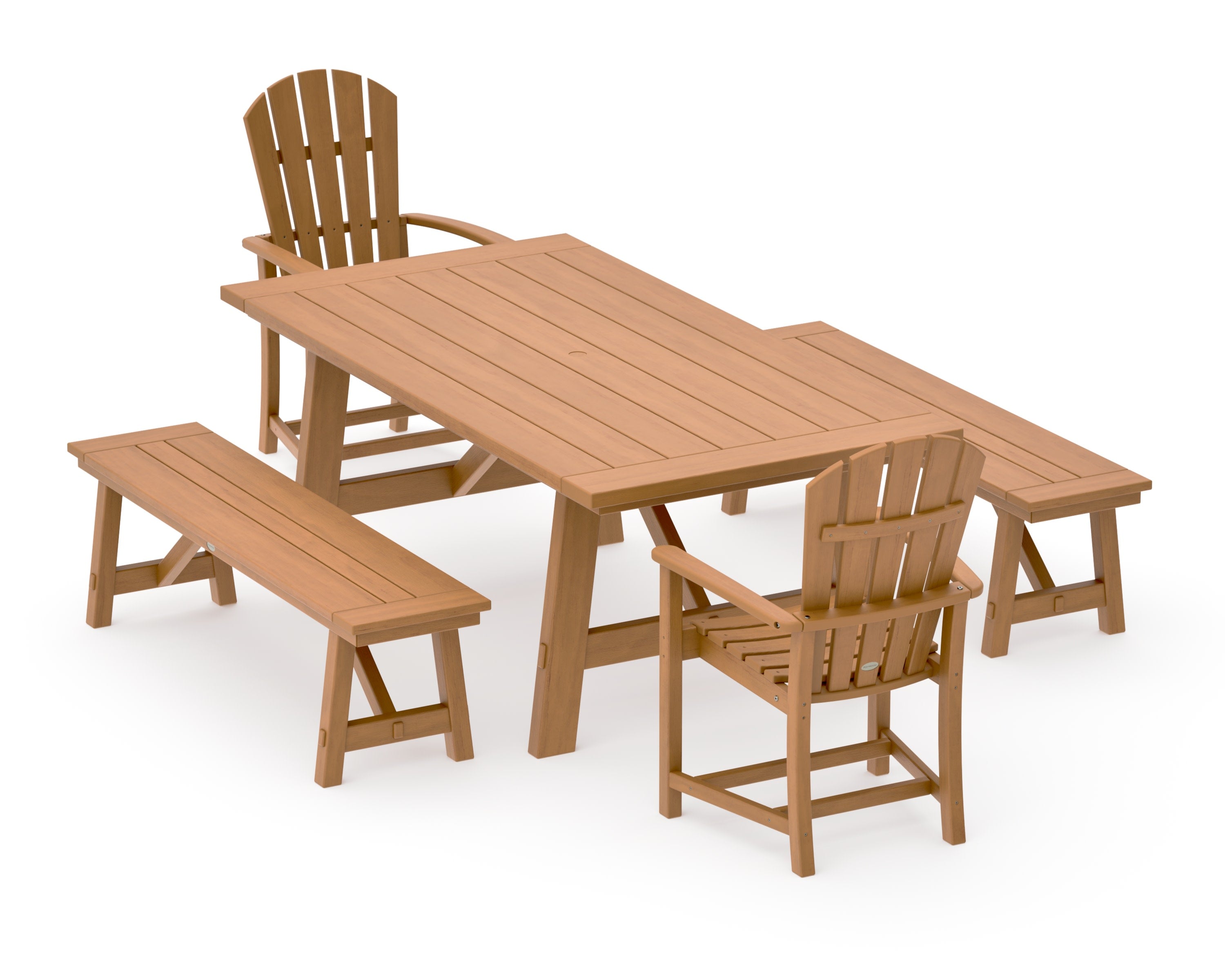Palm Coast 5-Piece Rustic Farmhouse Dining Set With Benches in Natural