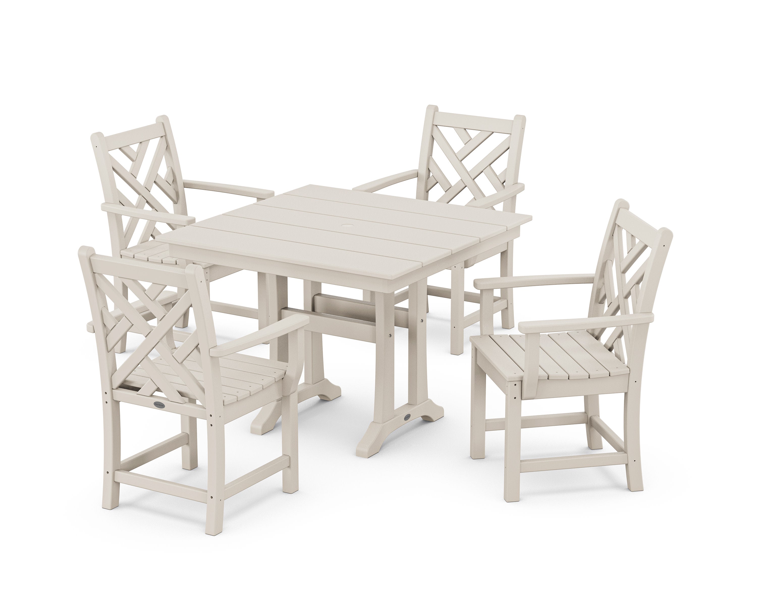 Chippendale 5-Piece Farmhouse Trestle Arm Chair Dining Set in Sand