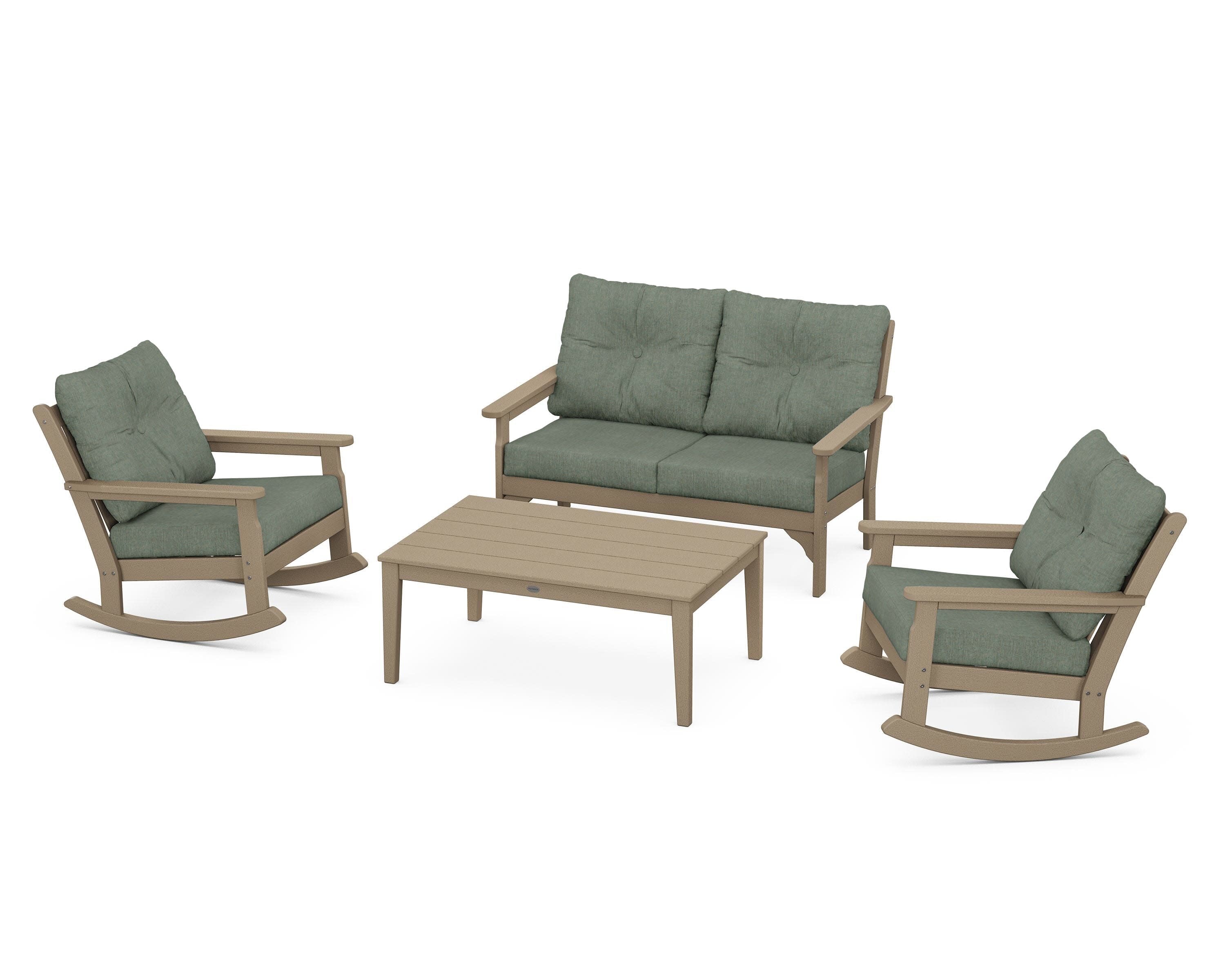 Vineyard 4-Piece Deep Seating Rocking Chair Set in Vintage Sahara / Cast Sage