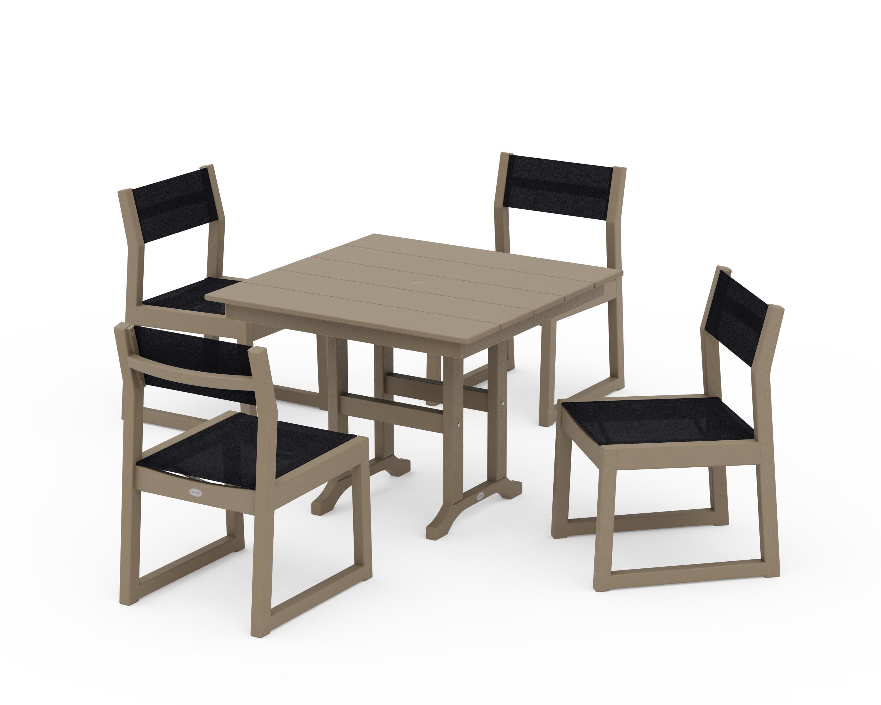 EDGE Sling Side Chair 5-Piece Farmhouse Dining Set in Vintage Sahara / Black Sling