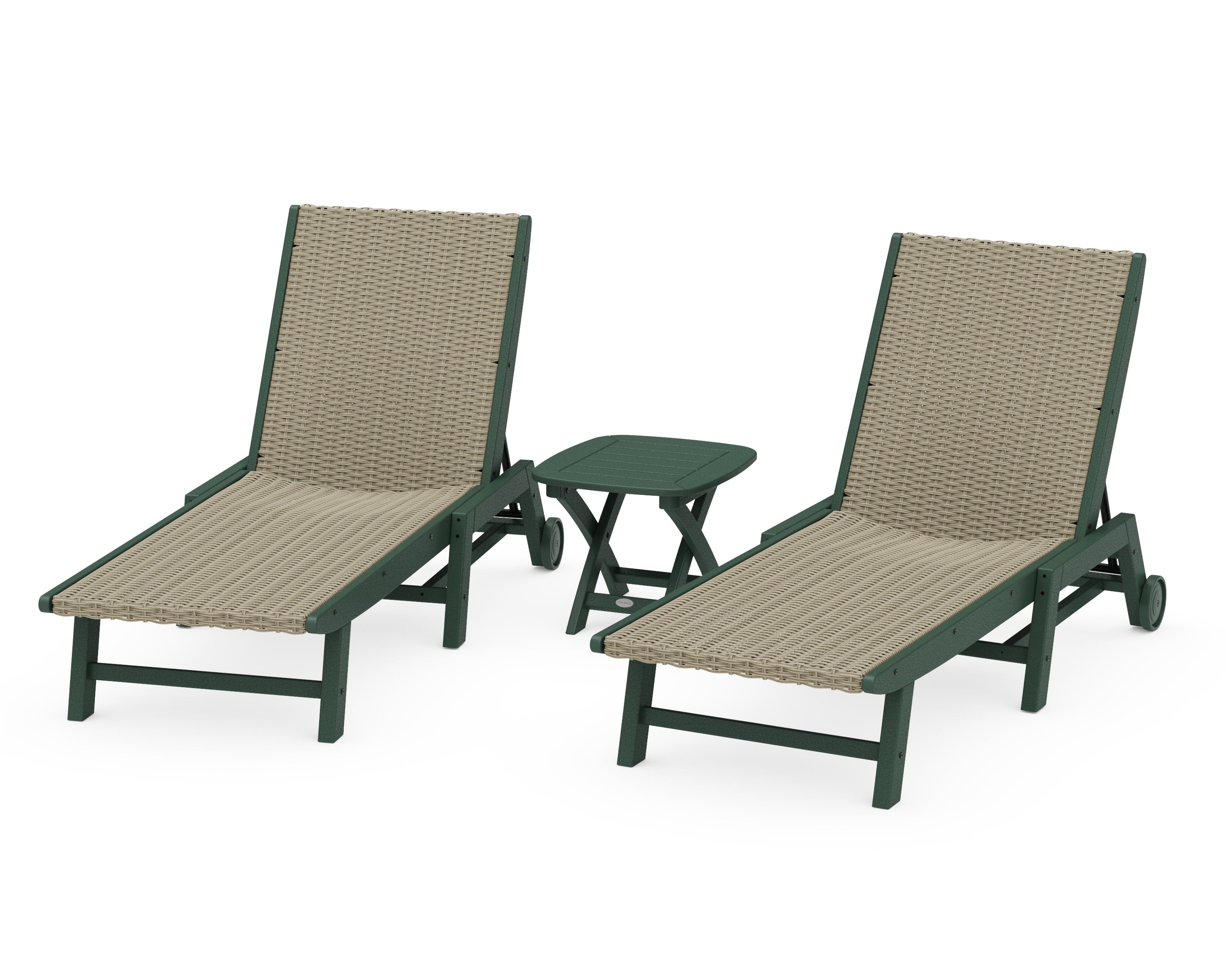 3 - Piece Coastal Woven Chaise with Wheels Chaise Lounge Set in Green / Dune Grass