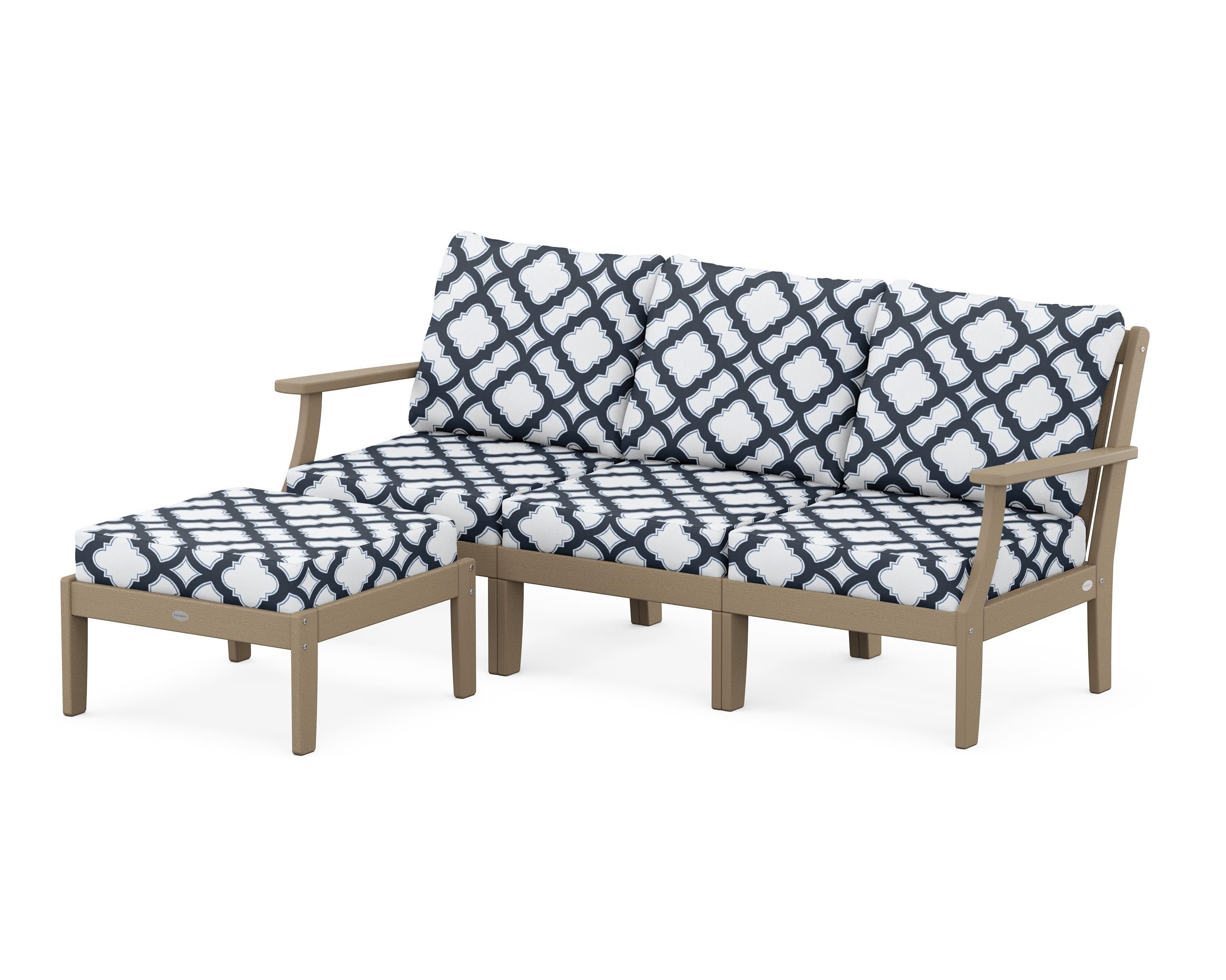 Braxton Modular 4-Piece Deep Seating Set with Ottoman in Vintage Sahara / Trellis Marine Indigo