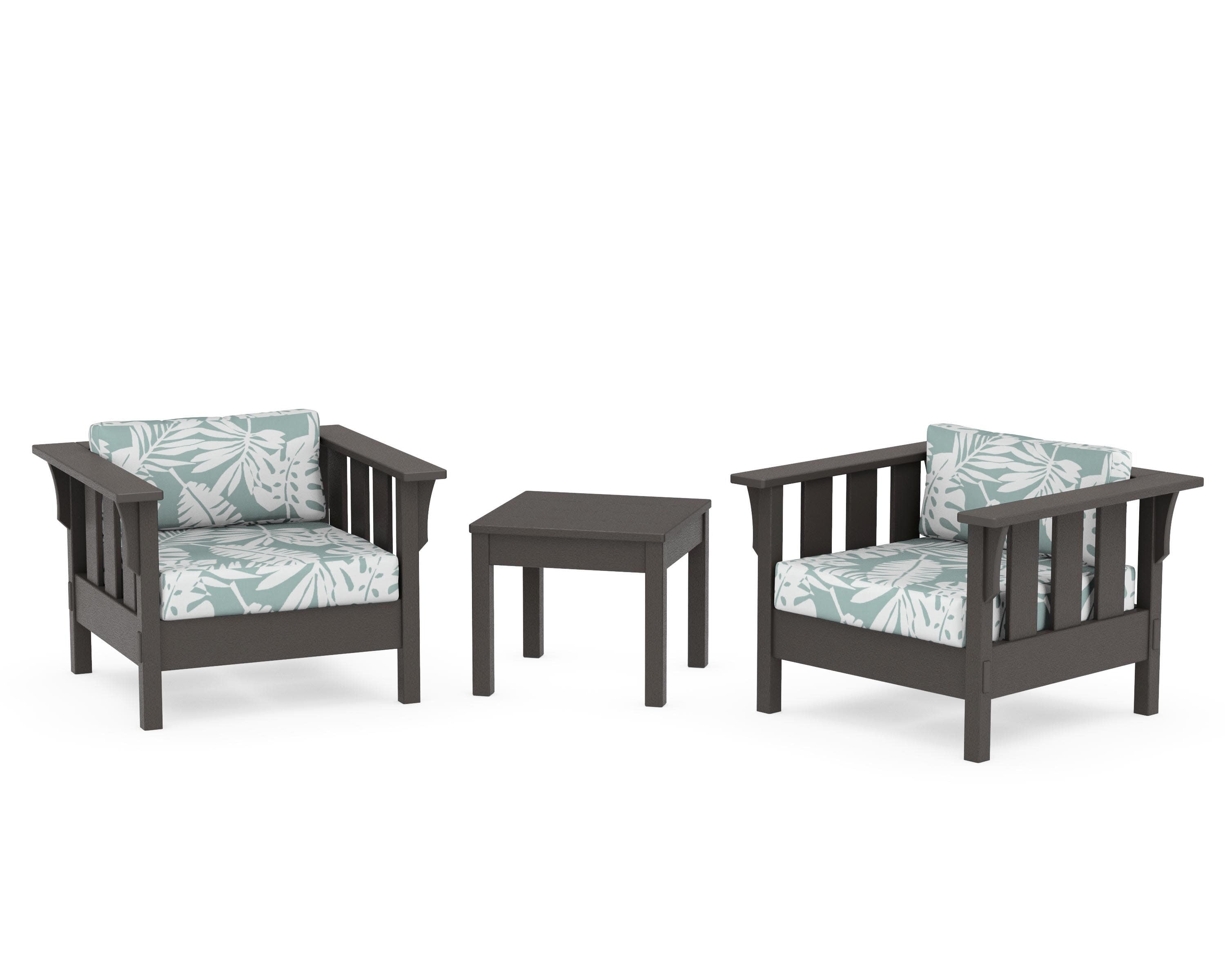 Acadia 3-Piece Deep Seating Set in Vintage Coffee / Leaf Glacier Spa