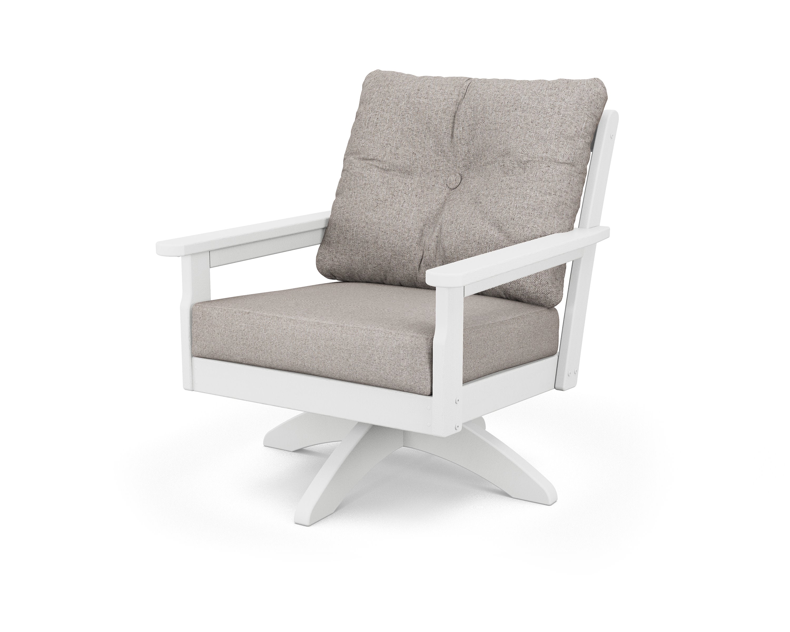 Vineyard Deep Seating Swivel Chair in Vintage White / Weathered Tweed