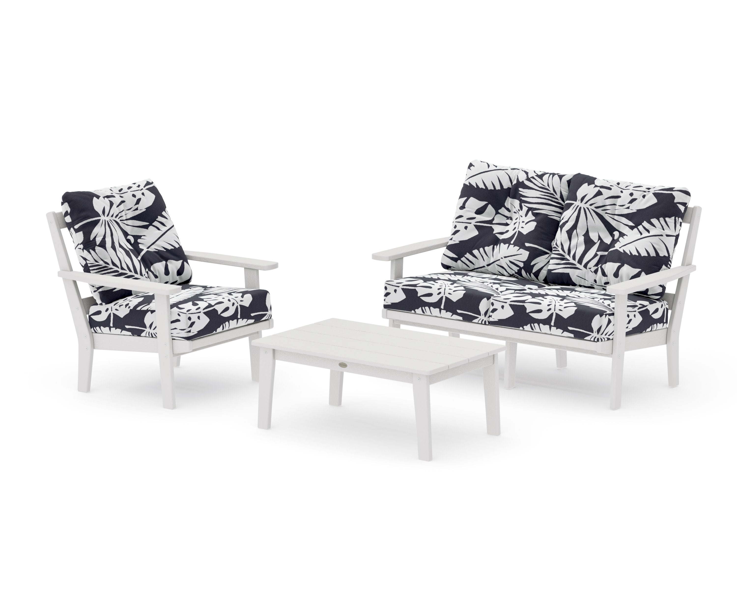 Prairie 3-Piece Deep Seating Set with Loveseat in Vintage White / Leaf Navy
