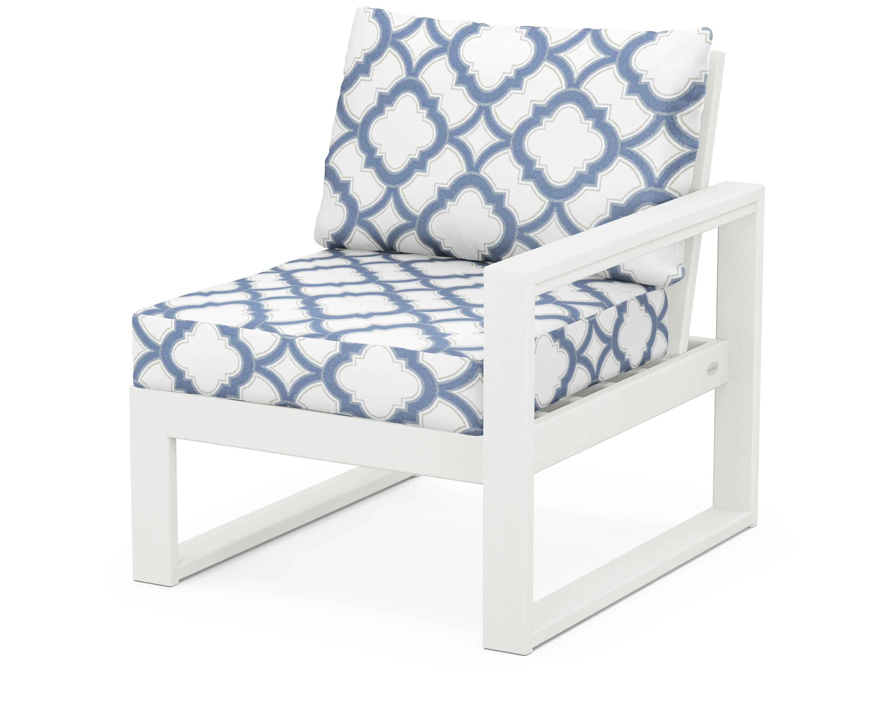 EDGE Modular Right Arm Chair in Vintage White / Trellis Sky Blue