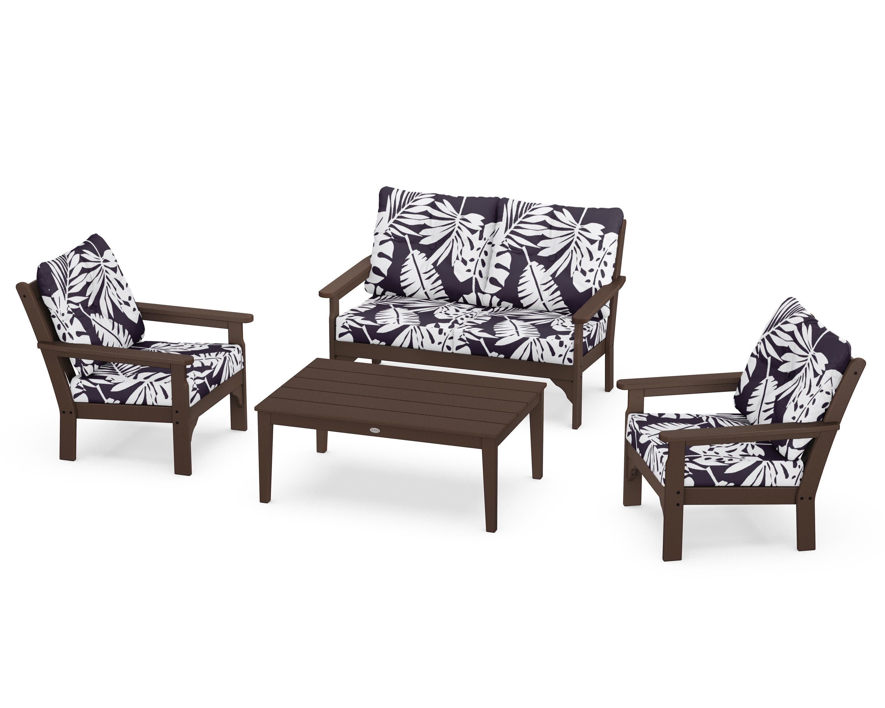 Vineyard 4-Piece Deep Seating Set in Mahogany / Leaf Navy