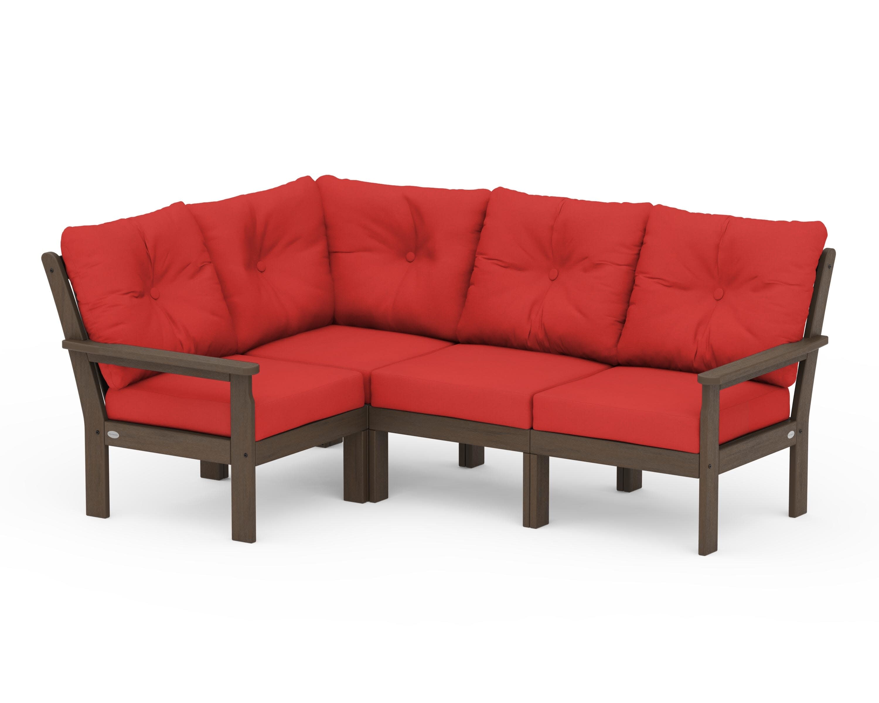 Vineyard 4-Piece Sectional in Kona / Crimson Linen