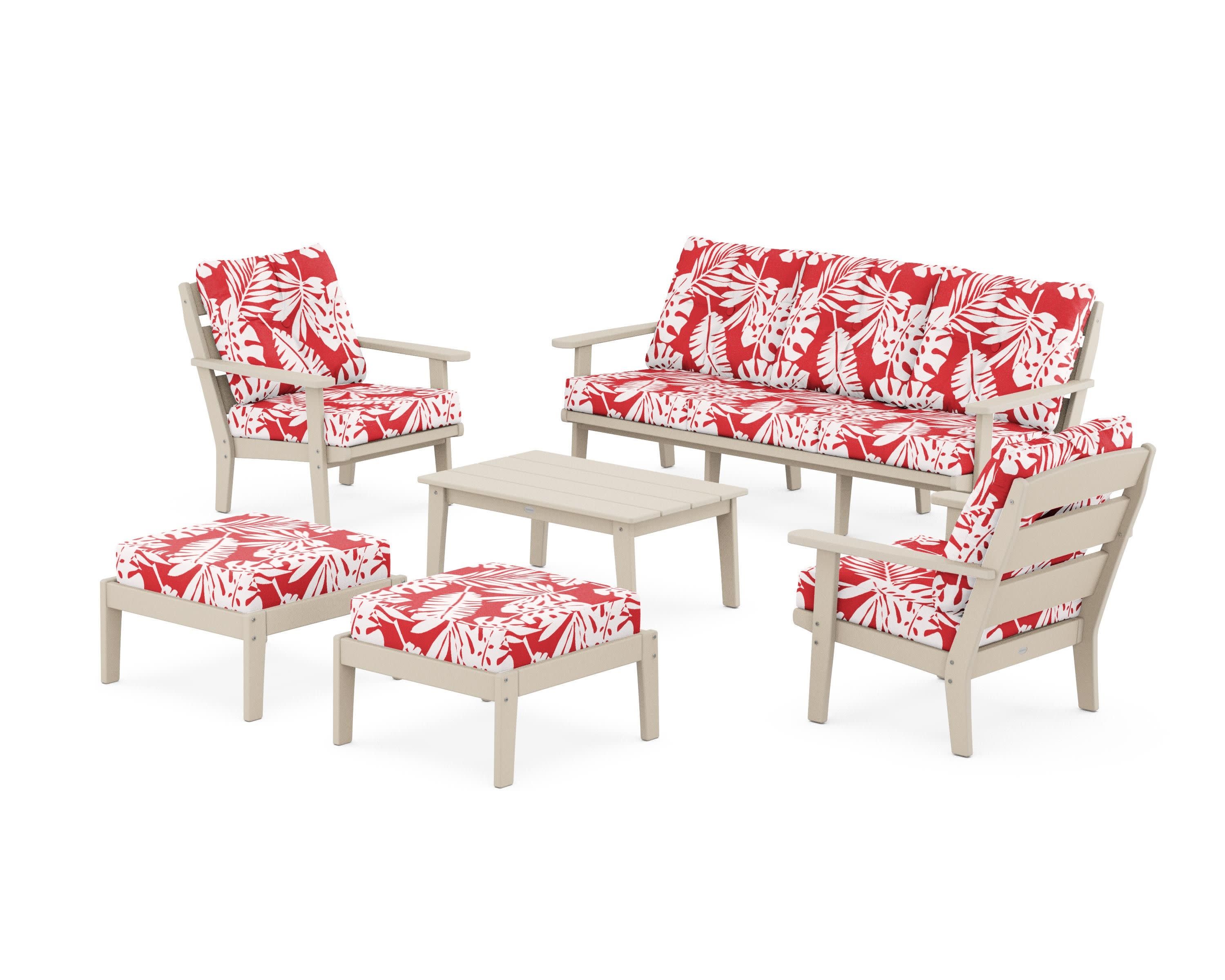 Lakeside 6-Piece Lounge Sofa Set in Sand / Leaf Crimson