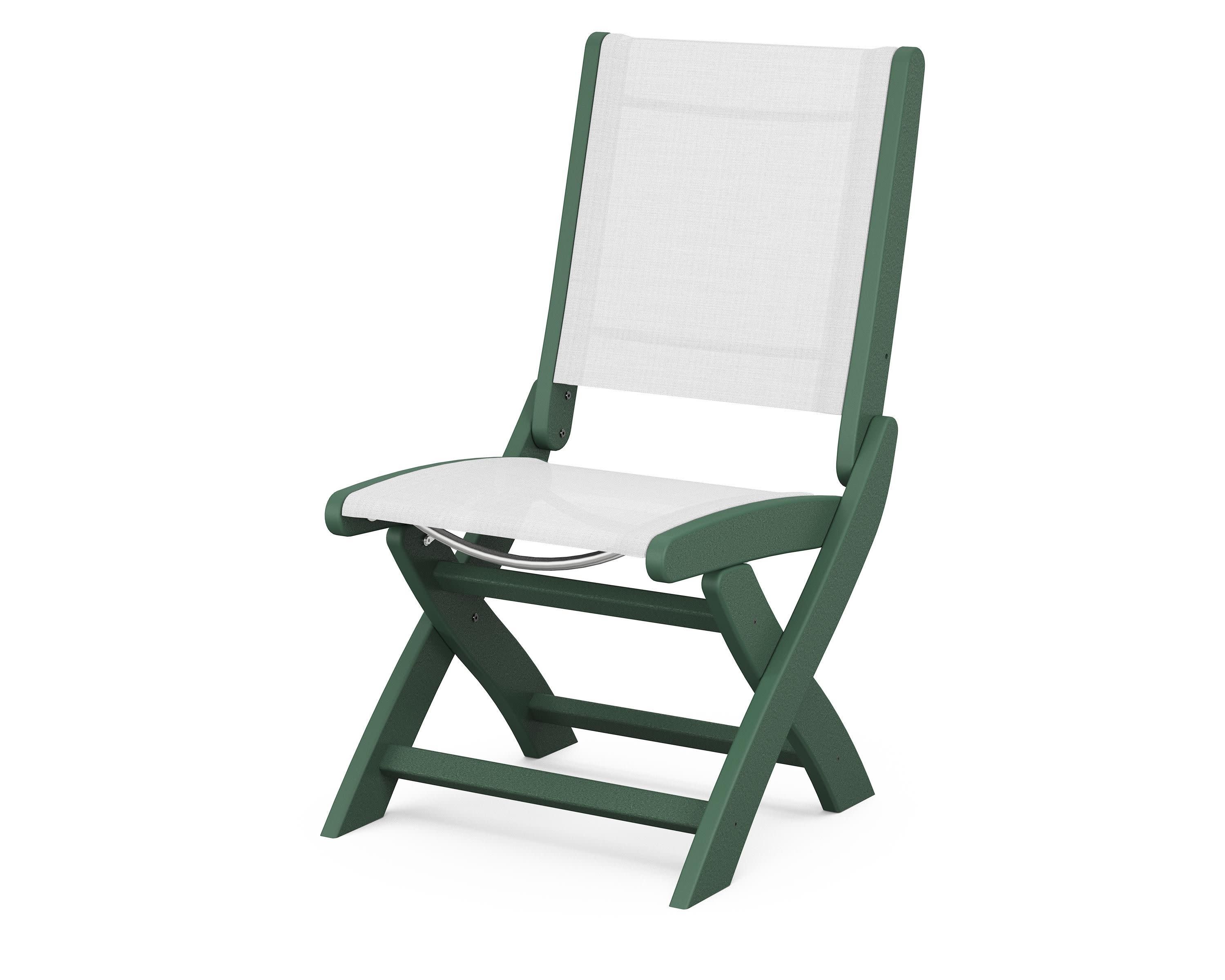 Coastal Folding Side Chair in Green / White Sling