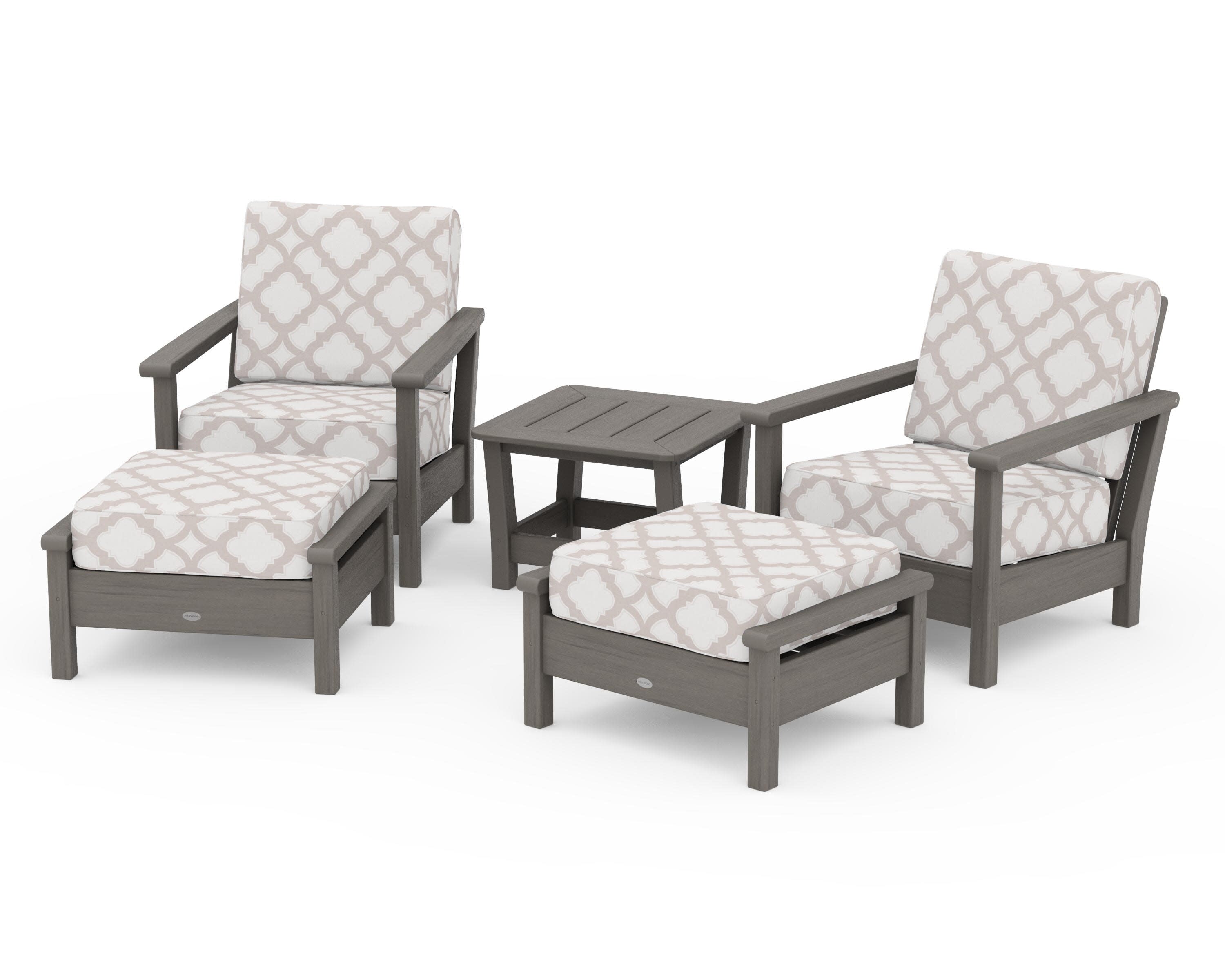 Harbour 5-Piece Deep Seating Chair Set in Driftwood / Trellis Dune Burlap