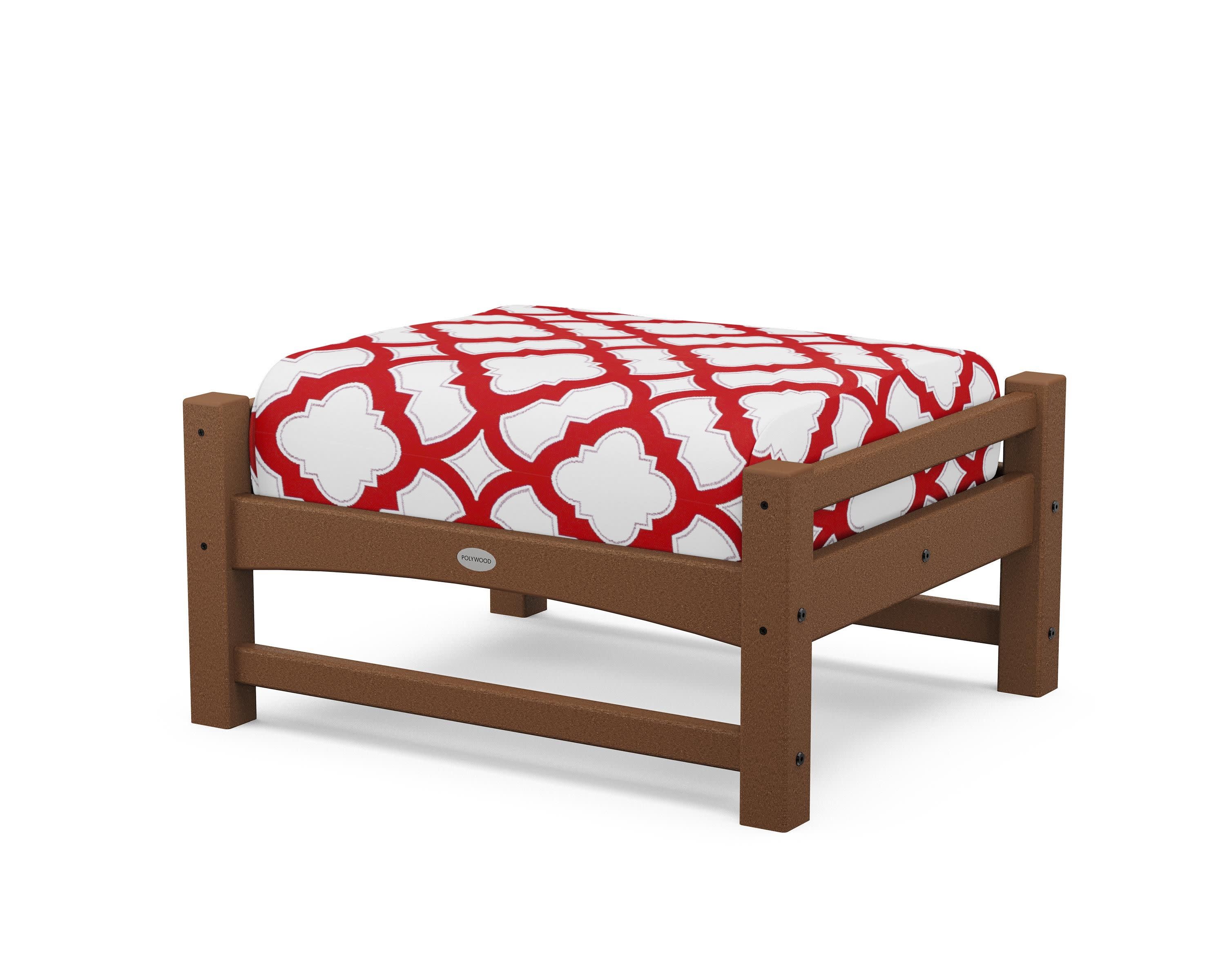 Club Ottoman in Teak / Trellis Crimson