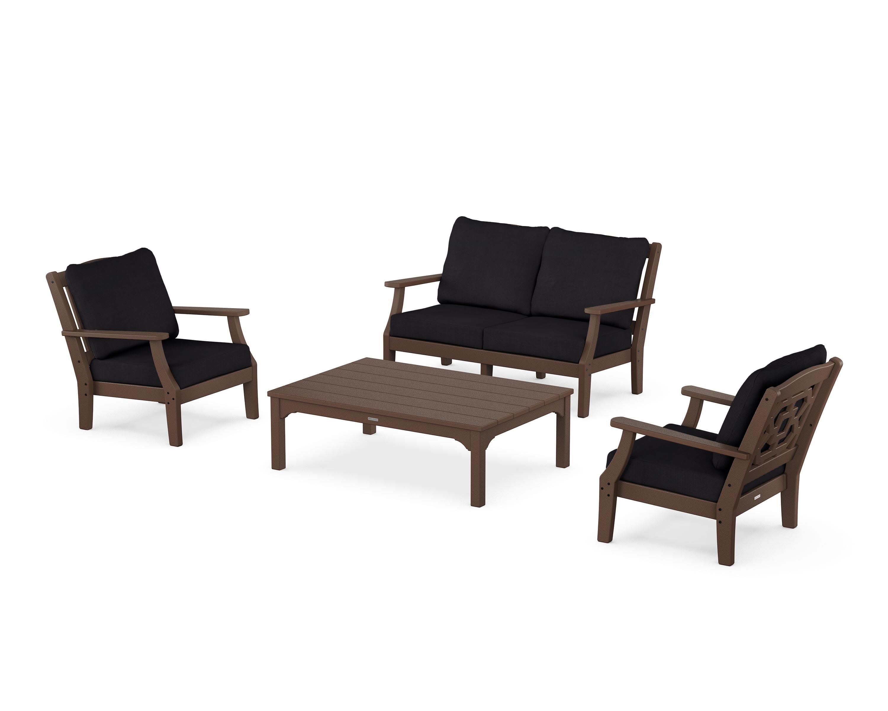 Chinoiserie 4-Piece Deep Seating Set with Loveseat in Mahogany / Midnight Linen