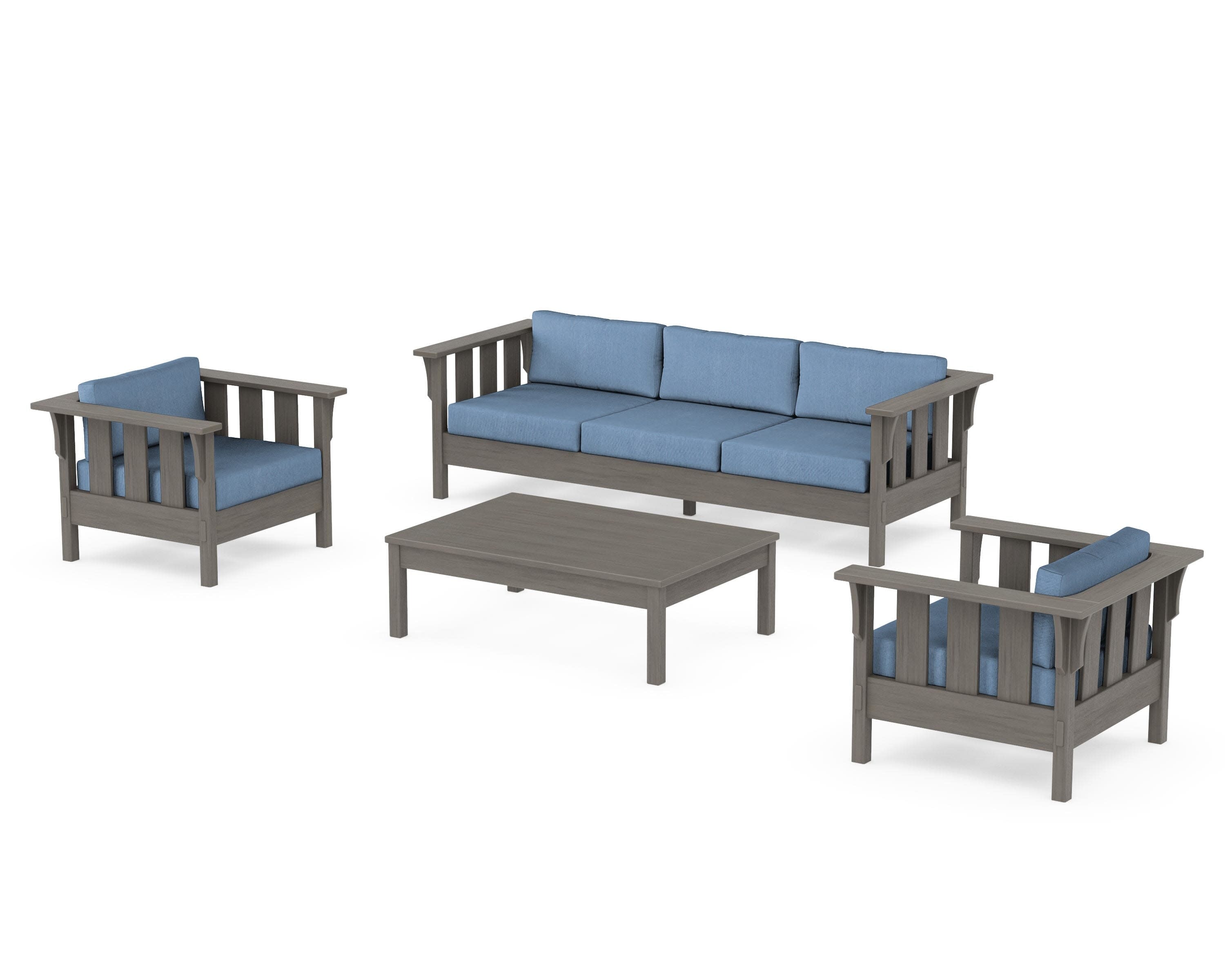 Acadia 4-Piece Deep Seating Set with Sofa in Driftwood / Sky Blue