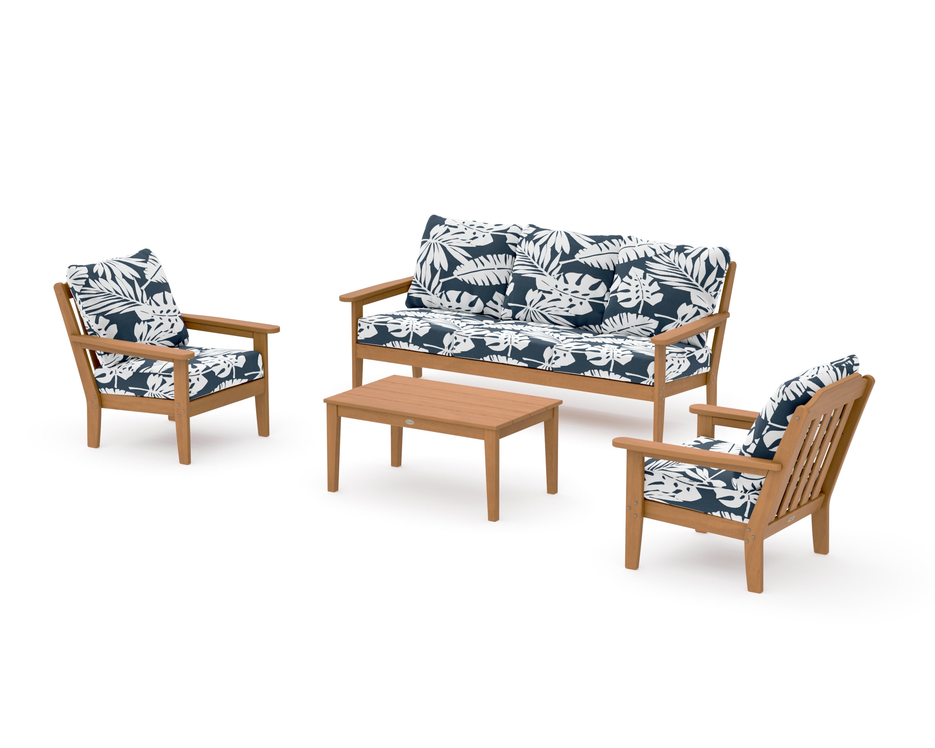 Cottage 4-Piece Deep Seating Set with Sofa in Natural / Leaf Marine Indigo