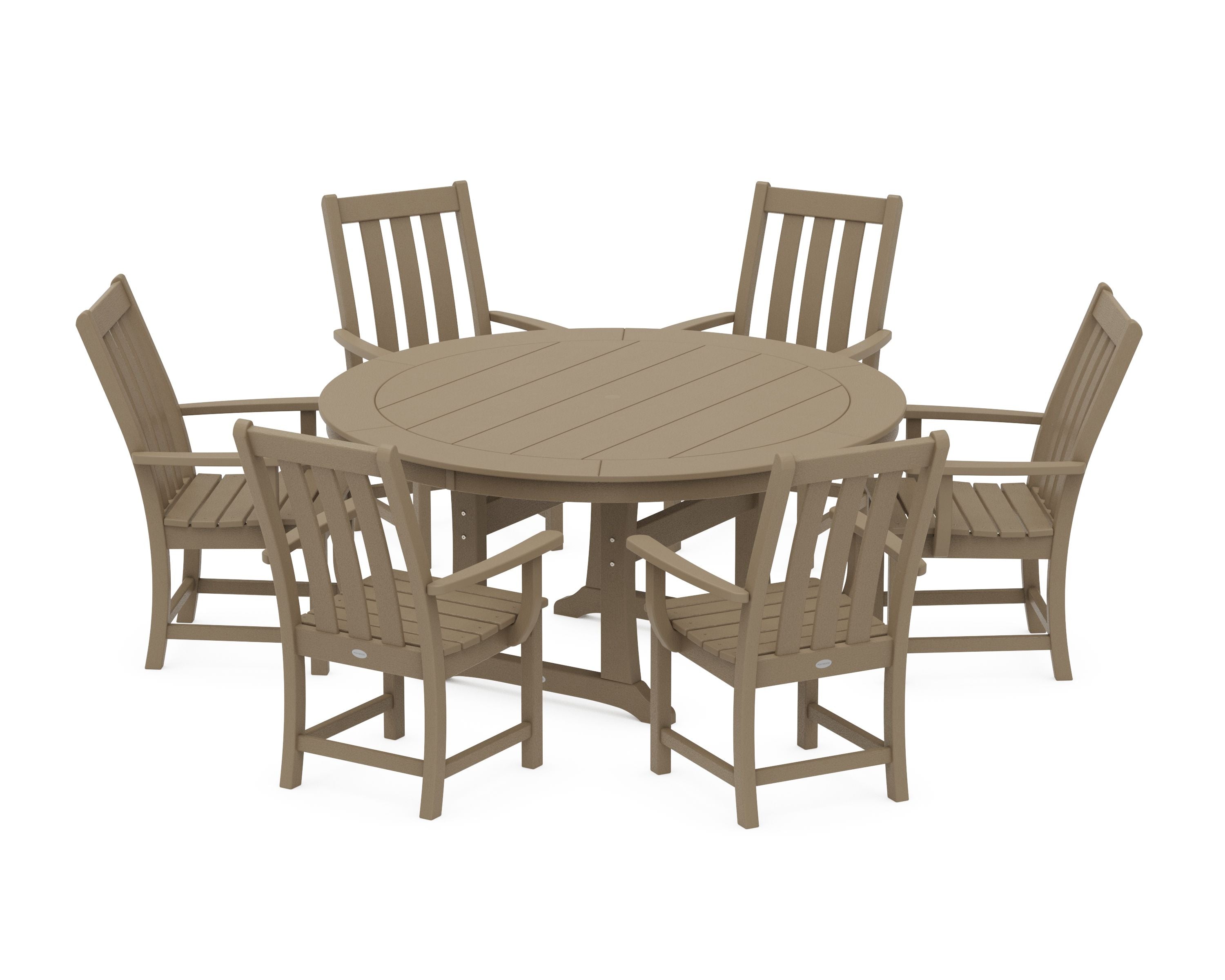 Vineyard 7-Piece Arm Chair Round Dining Set in Vintage Sahara