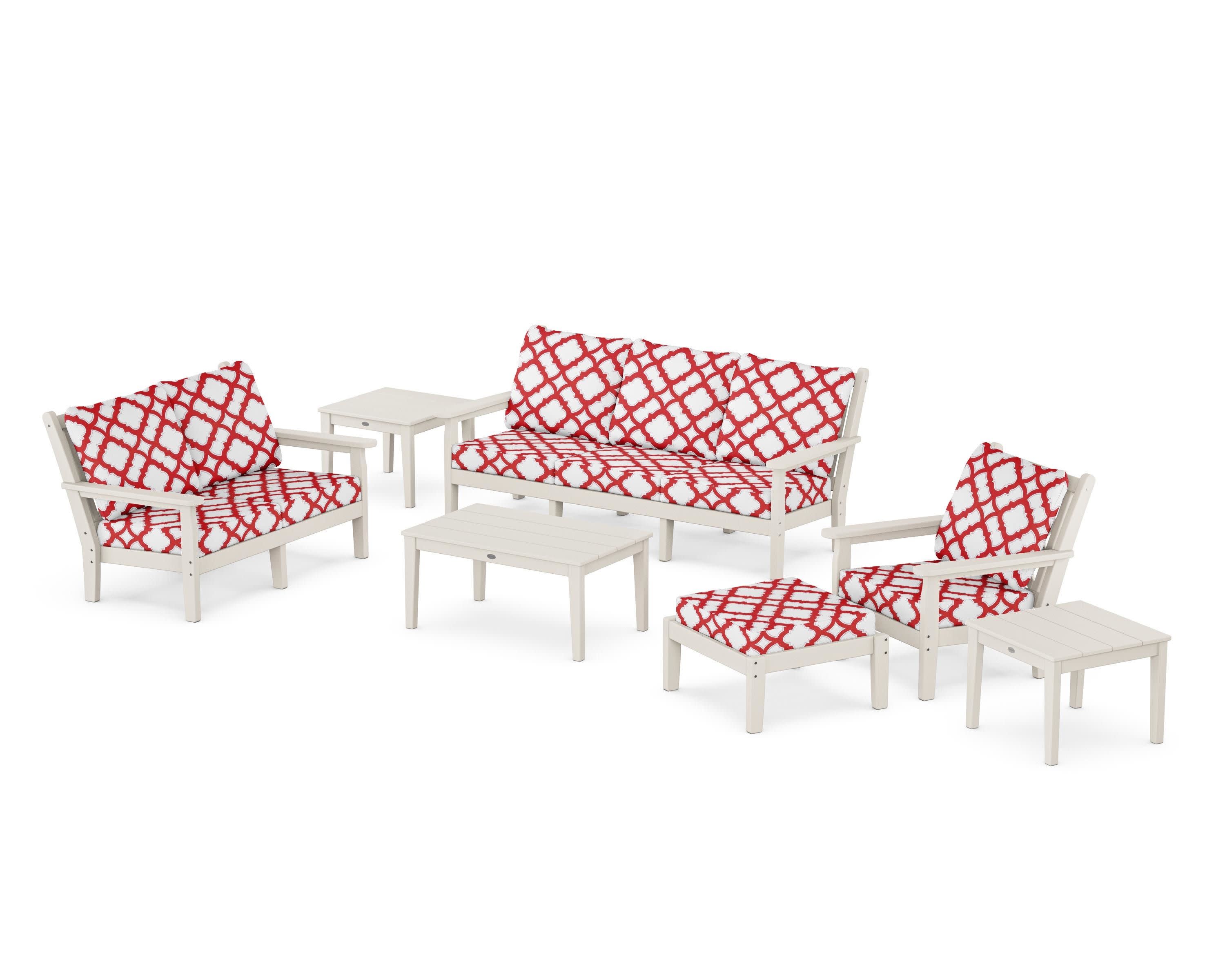 Chippendale 7-Piece Deep Seating Set in Sand / Trellis Crimson