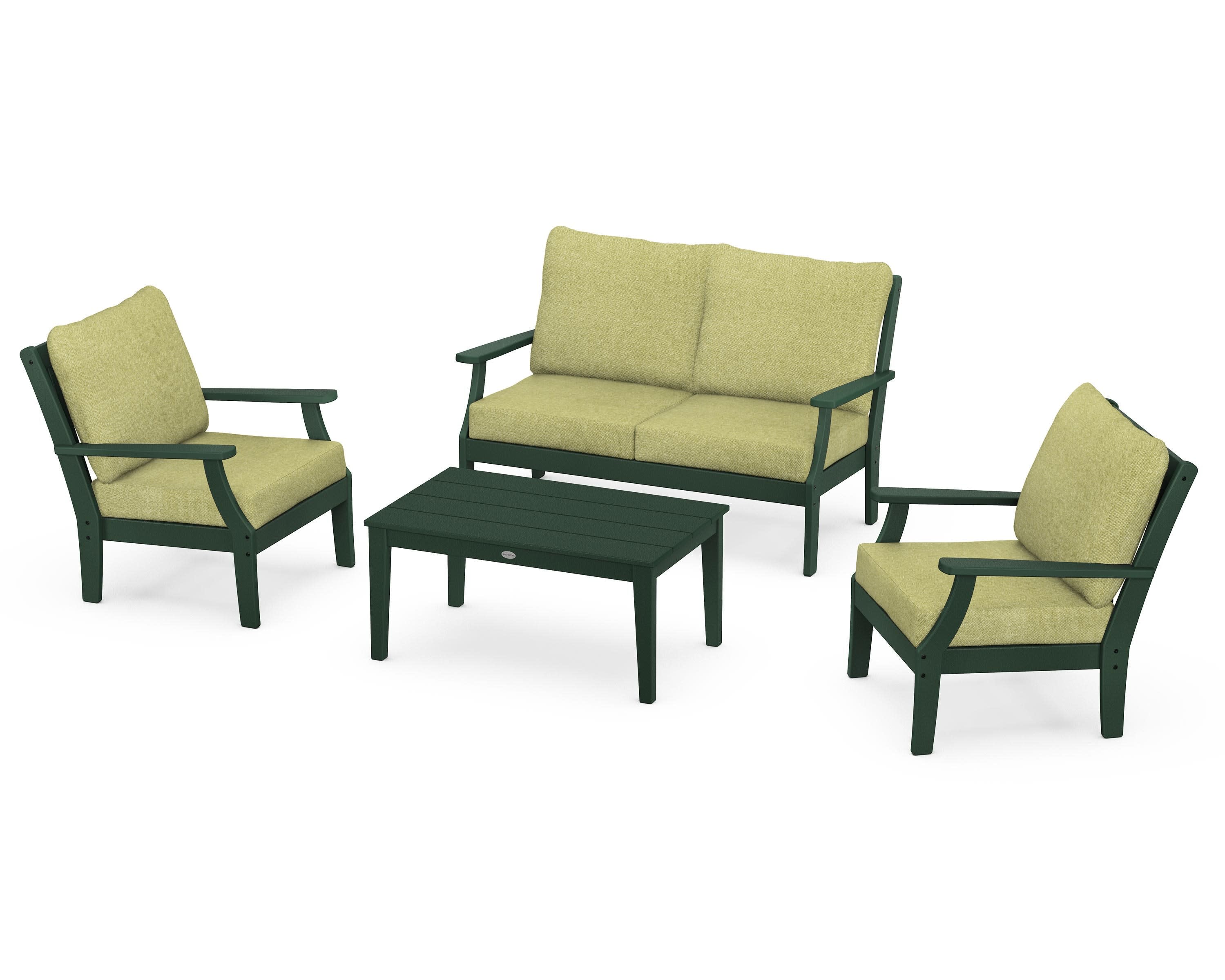 Braxton 4-Piece Deep Seating Chair Set in Green / Chartreuse Boucle