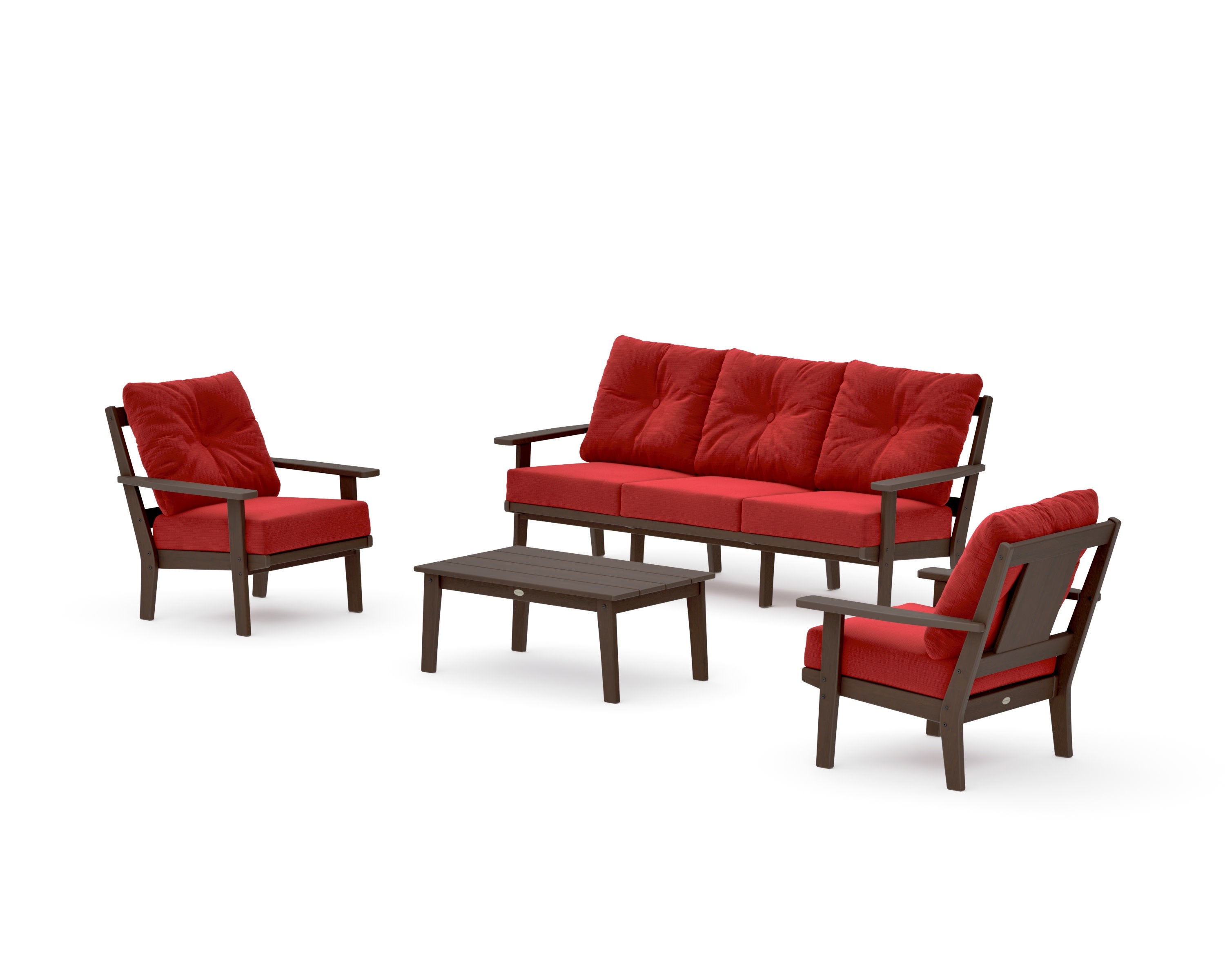 Prairie 4-Piece Deep Seating Set with Sofa in Kona / Crimson Linen