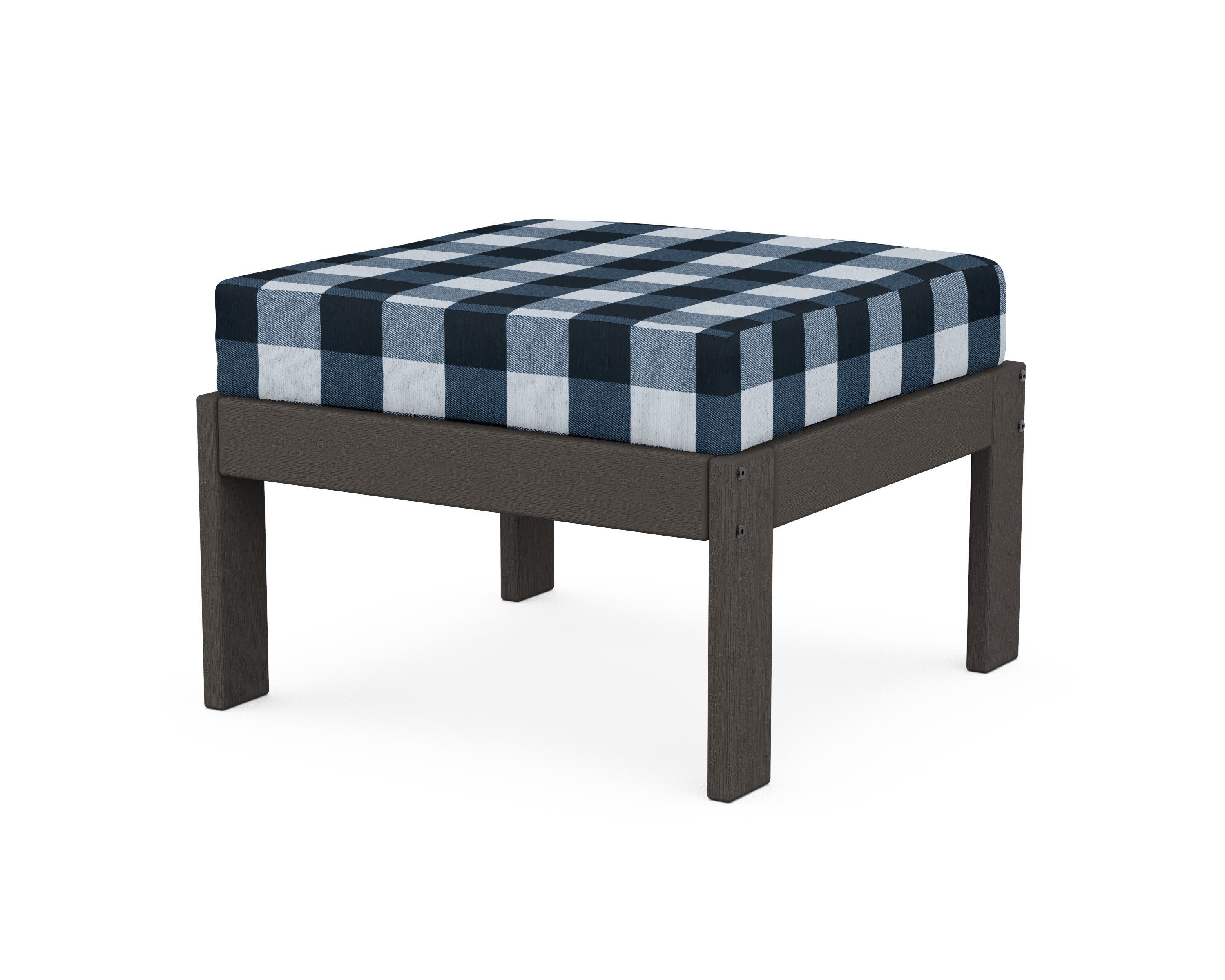 Vineyard Modular Ottoman in Vintage Coffee / Buffalo Plaid Marine Indigo
