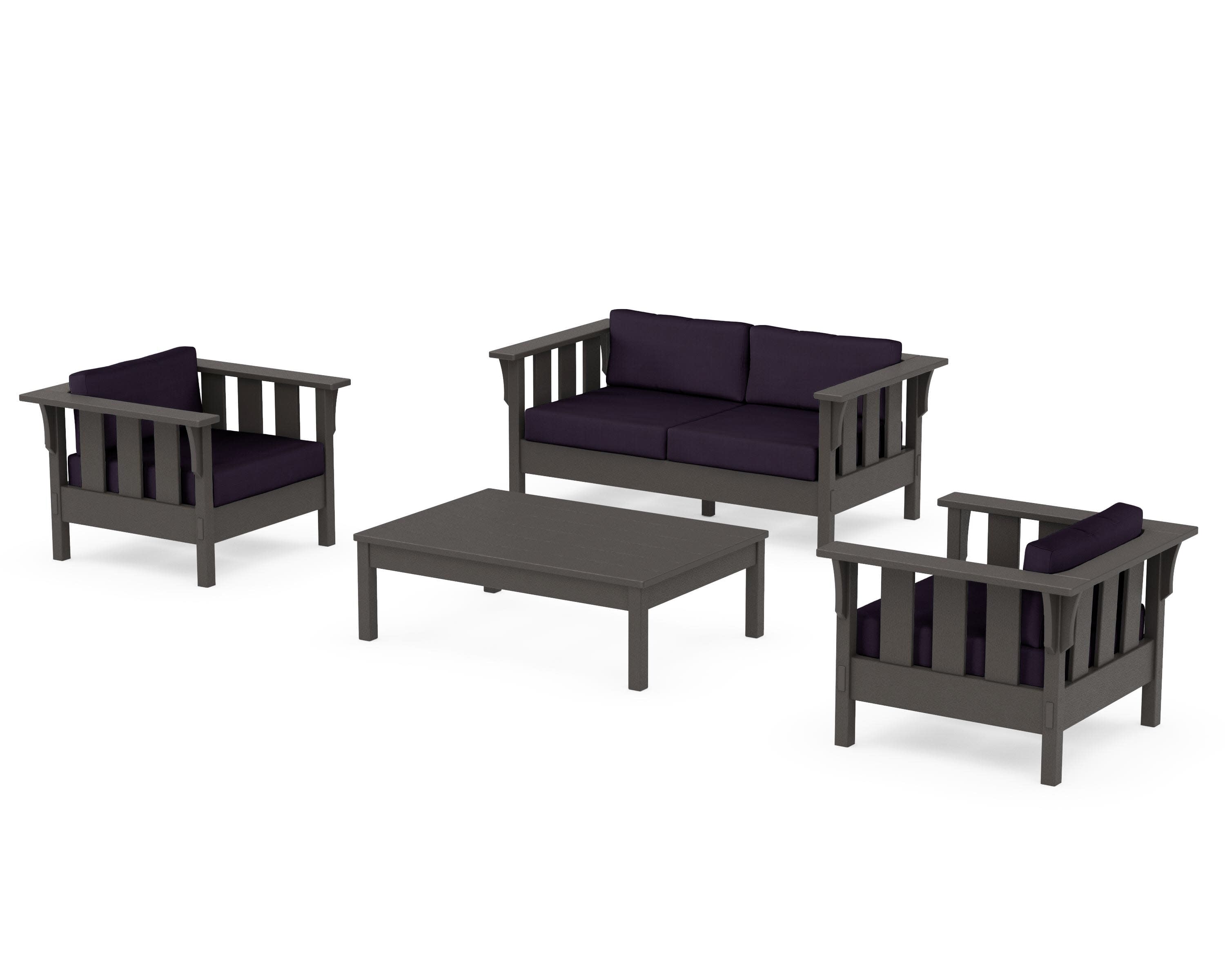 Acadia 4-Piece Deep Seating Set with Loveseat in Vintage Coffee / Navy Linen