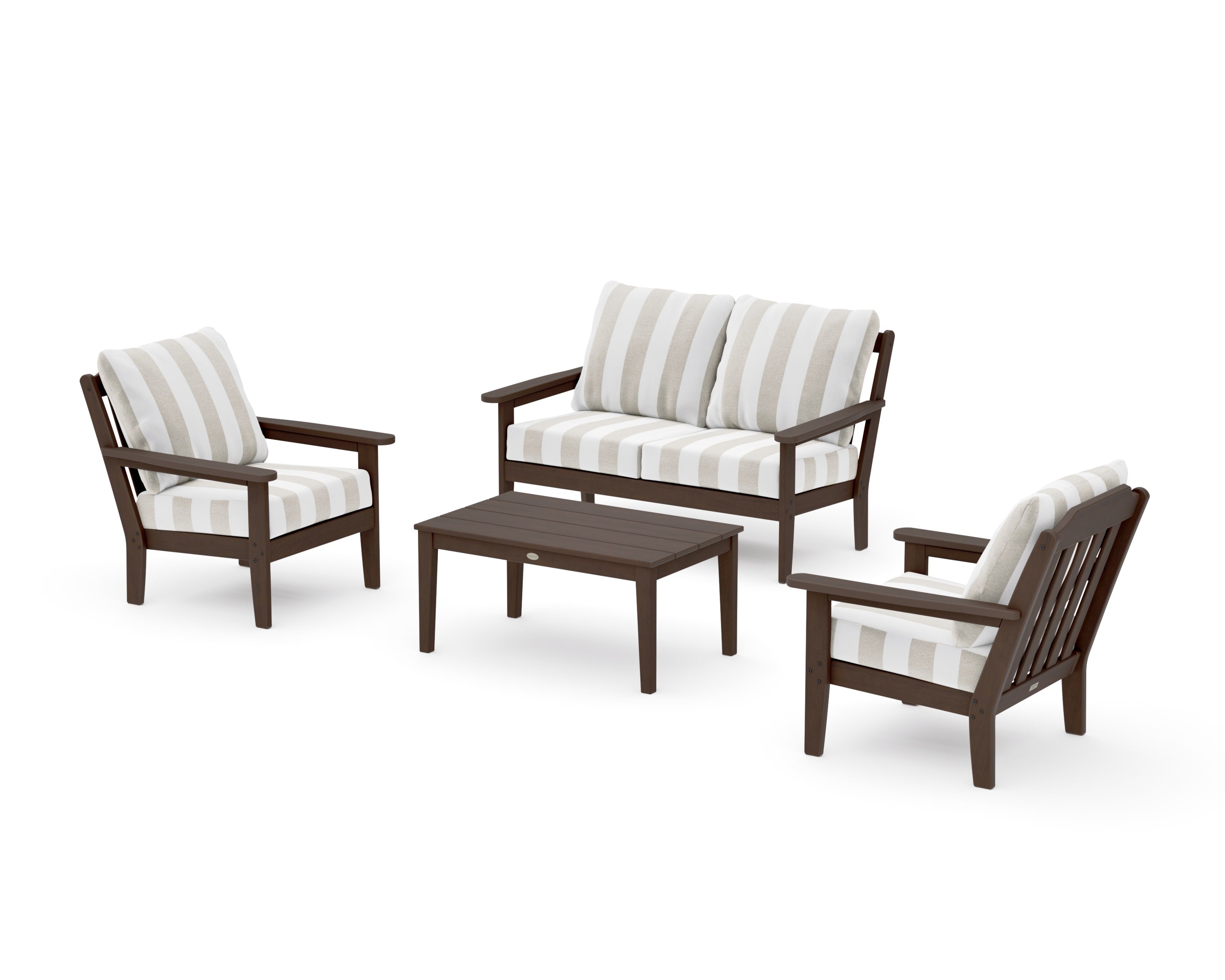 Cottage 4-Piece Deep Seating Set with Loveseat in Kona / Cabana Stripe Dune Burlap