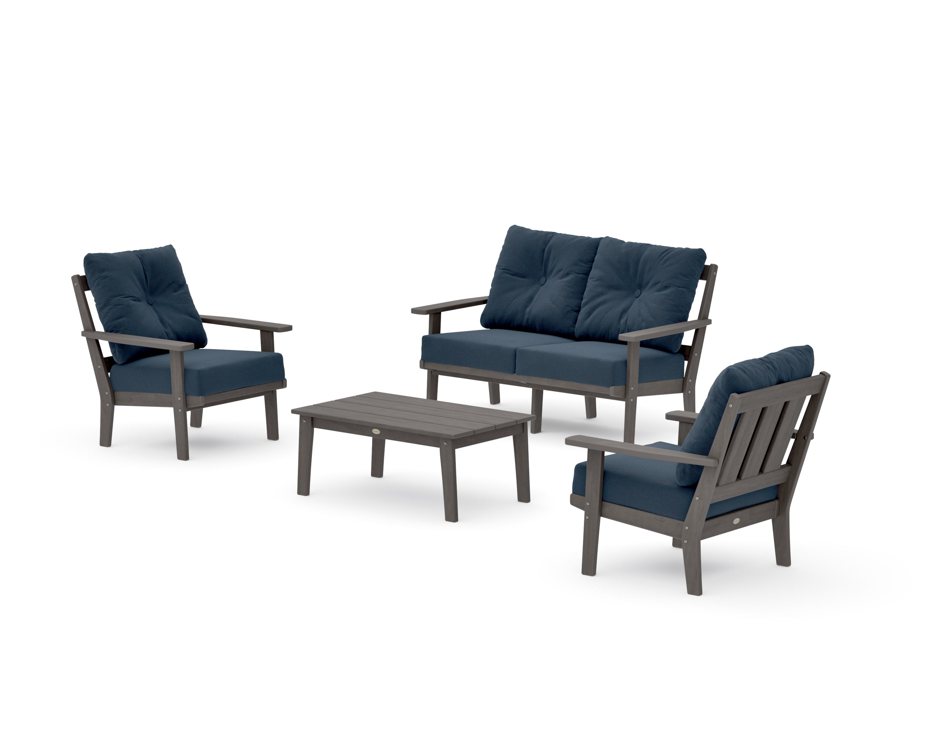 Oxford 4-Piece Deep Seating Set with Loveseat in Driftwood / Marine Indigo