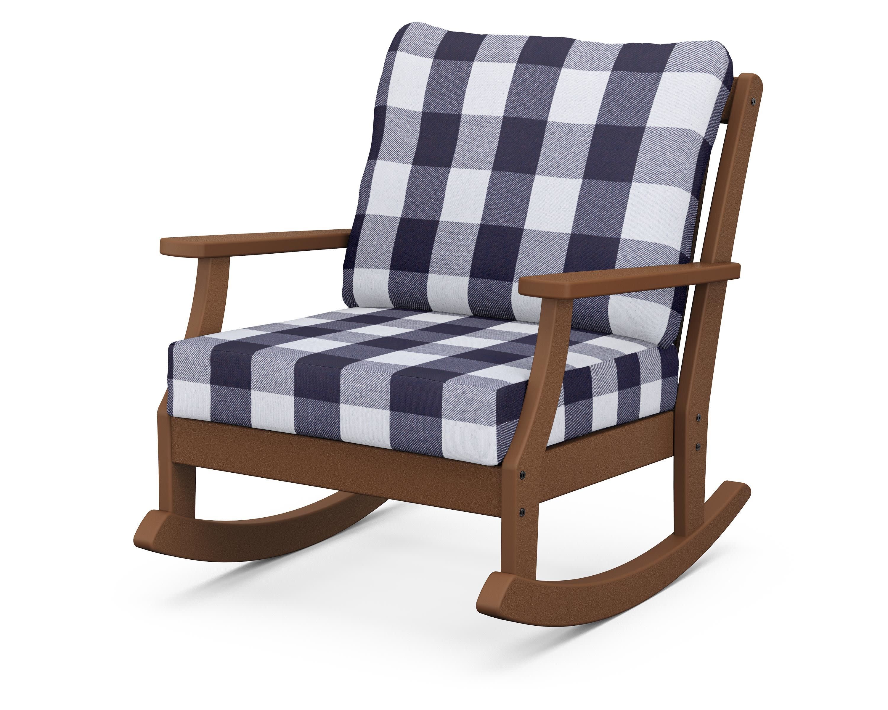 Braxton Deep Seating Rocking Chair in Teak / Buffalo Plaid Navy
