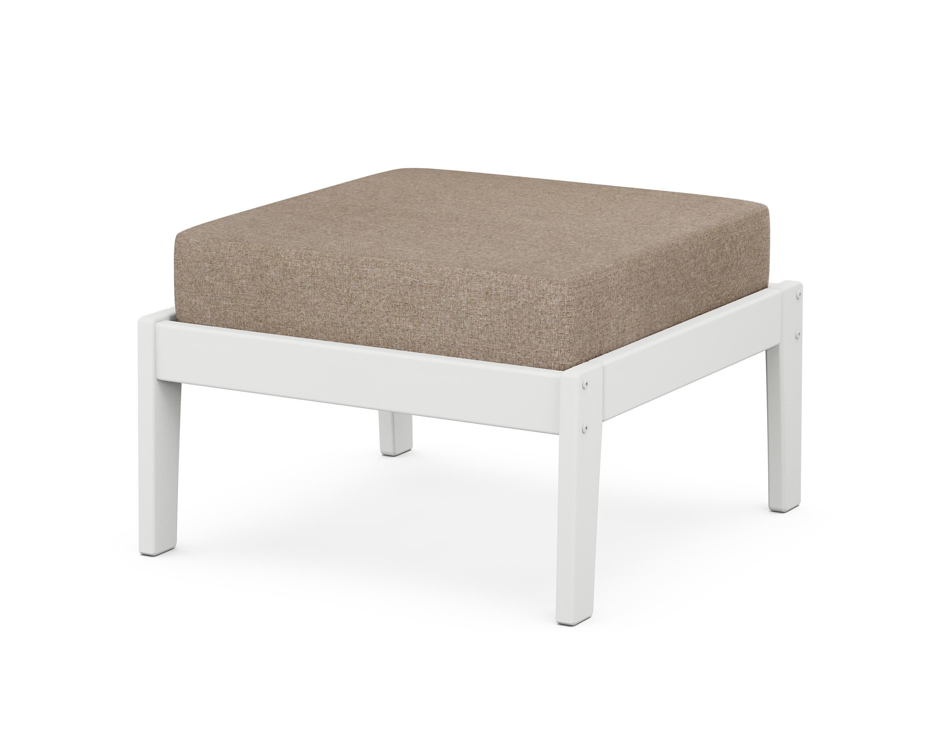 Deep Seating Ottoman in White / Spiced Burlap