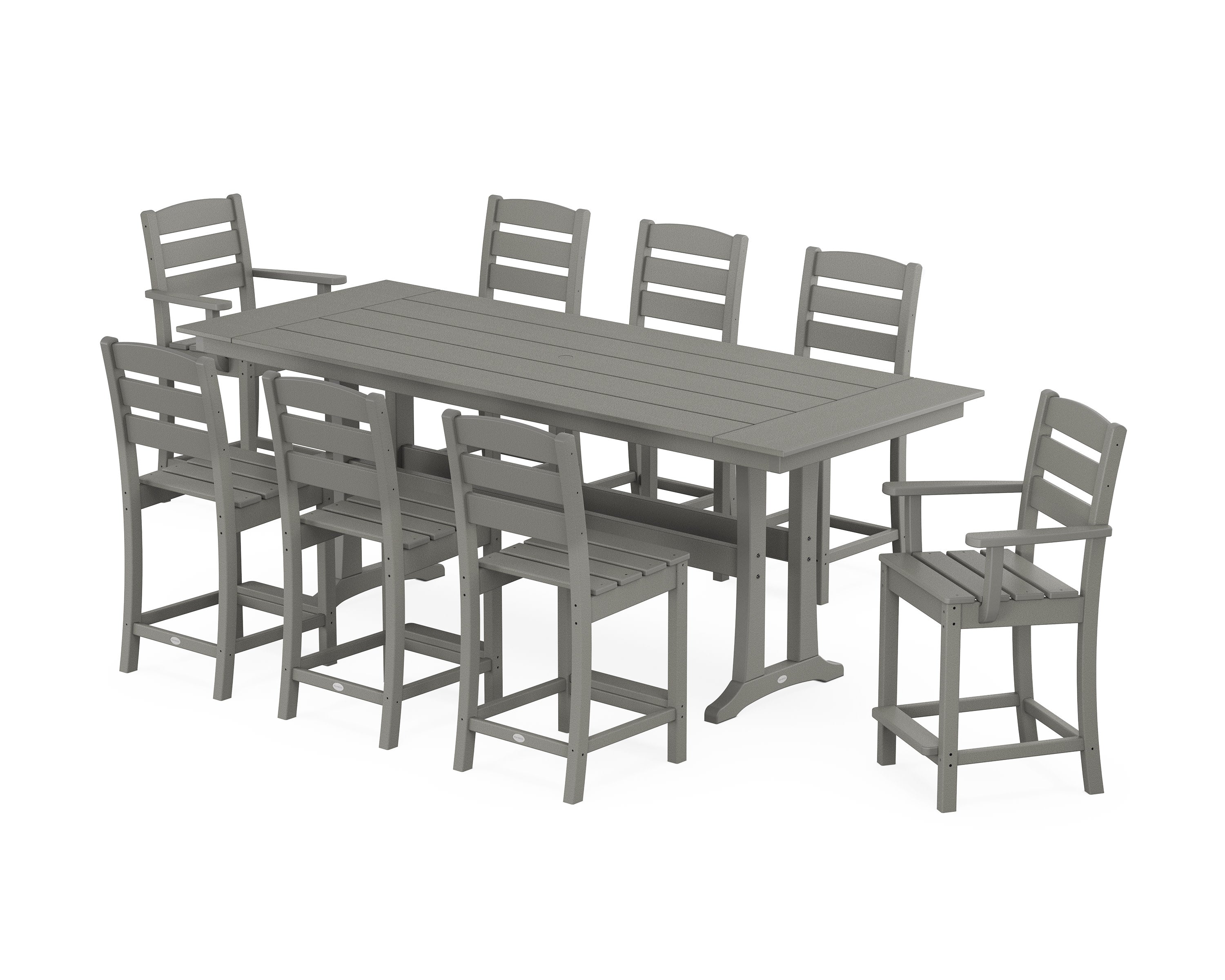 Lakeside 9-Piece Farmhouse Counter Set with Trestle Legs in Slate Grey