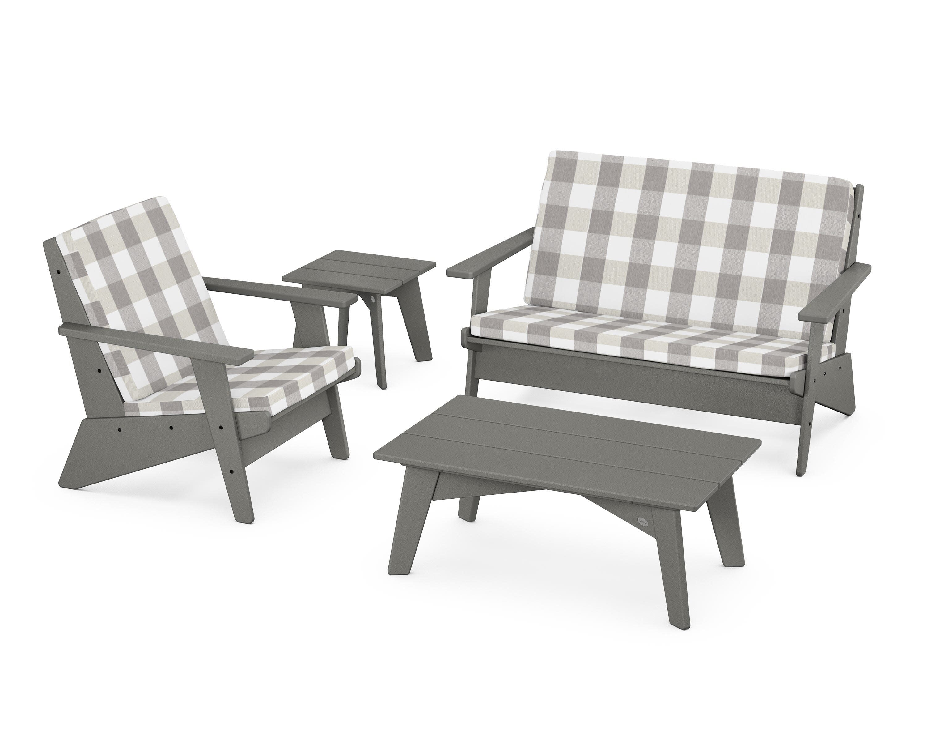 Riviera Modern Lounge 4-Piece Set in Slate Grey / Buffalo Plaid Grey Mist